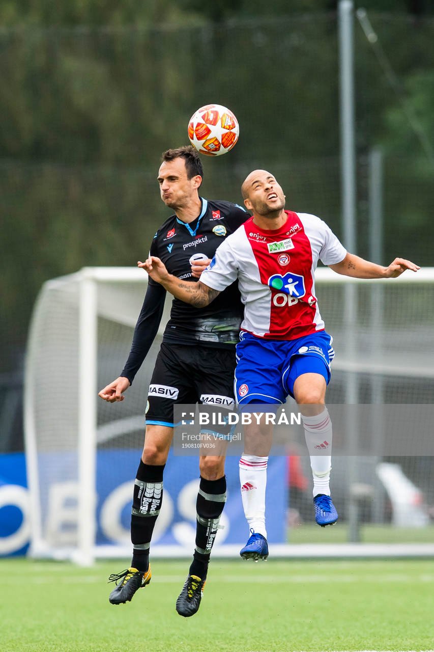 Jasmin Bogdanovic of Sandnes Ulf and Kristian Brix of KFUM during the OBOS-ligaen match between KFUM and Sandnes Ulf on August 10, 2019 in Oslo.