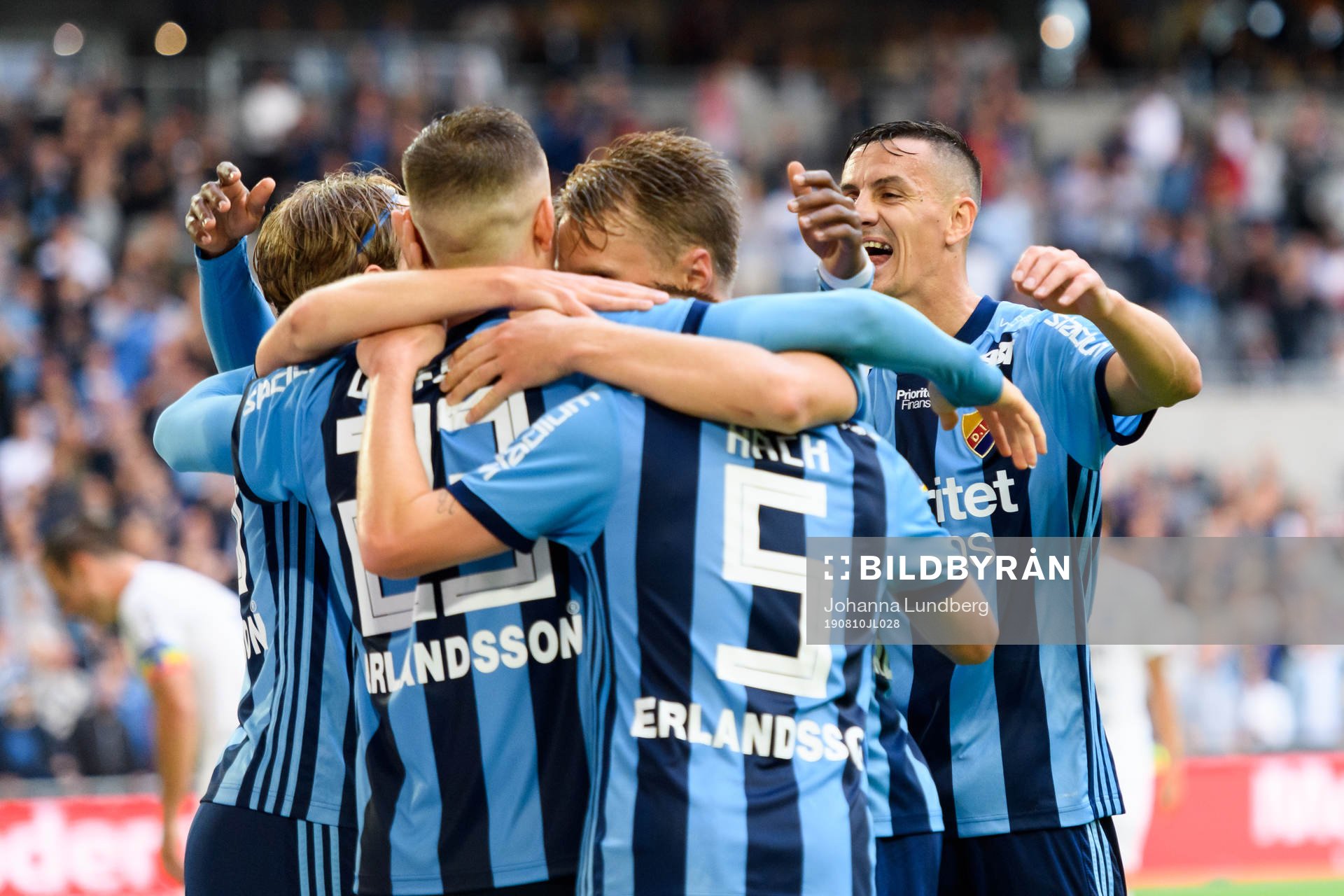 Djurgårdens spelare att Fredrik Ulvestad gjort 4-0 under fotbollsmatchen i Allsvenskan mellan Djurgården och Sirius den 10 augusti 2019 i Stockholm.