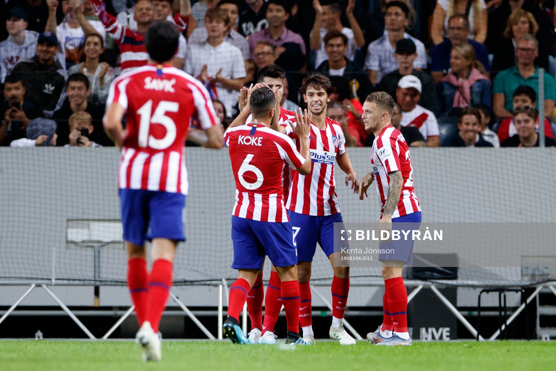 Joao Felix Sequeira of Atletico Madrid celebrates after scoring 1-0 during the International Champions Cup match between Atletico Madrid and Juventus on August 10, 2019 in Stockholm.