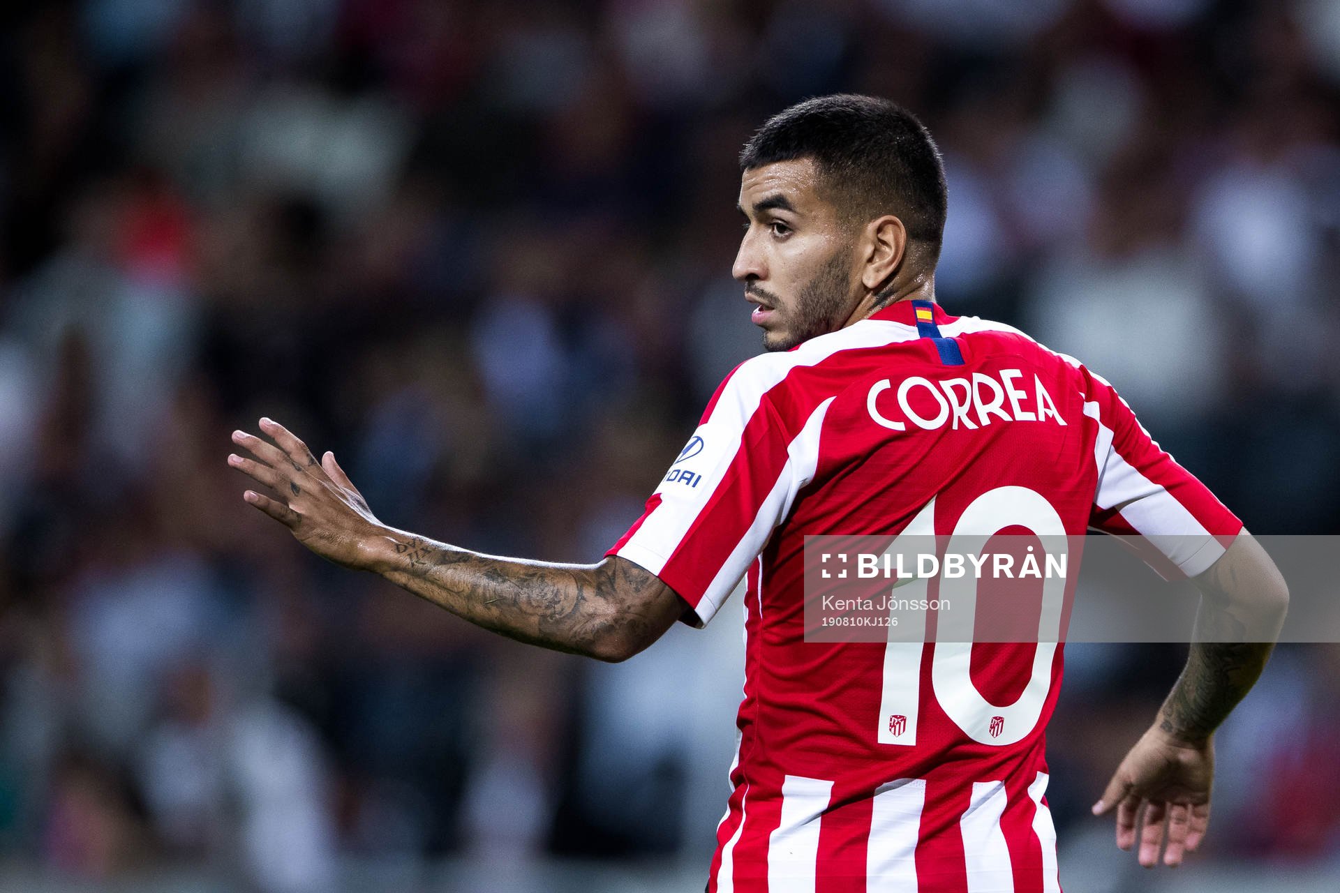 Angel Correa of Atletico Madrid during the International Champions Cup match between Atletico Madrid and Juventus on August 10, 2019 in Stockholm.