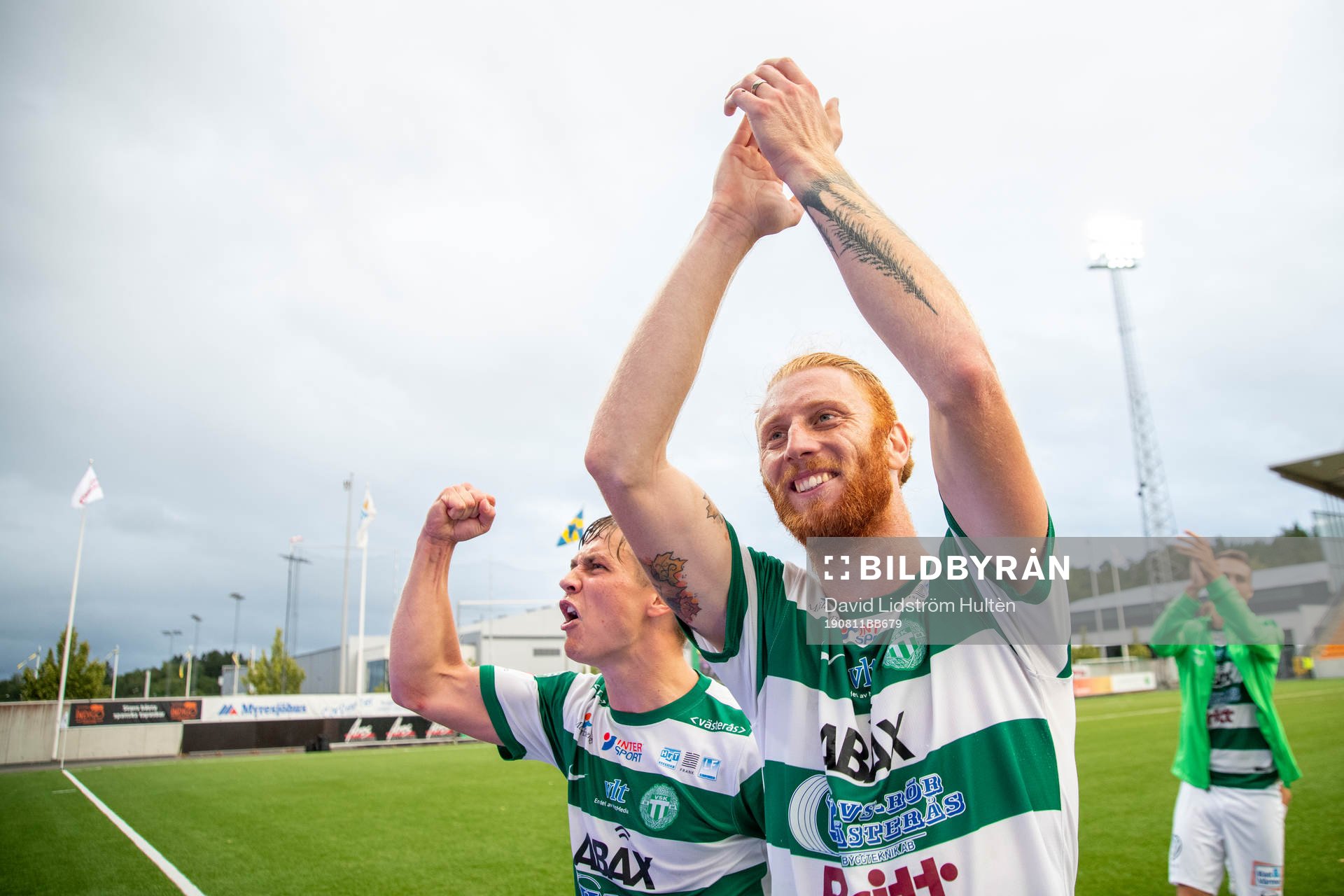 Västerås Calle Svensson jublar efter fotbollsmatchen i Superettan mellan Västerås och Örgryte den 11 augusti 2019 i Västerås.