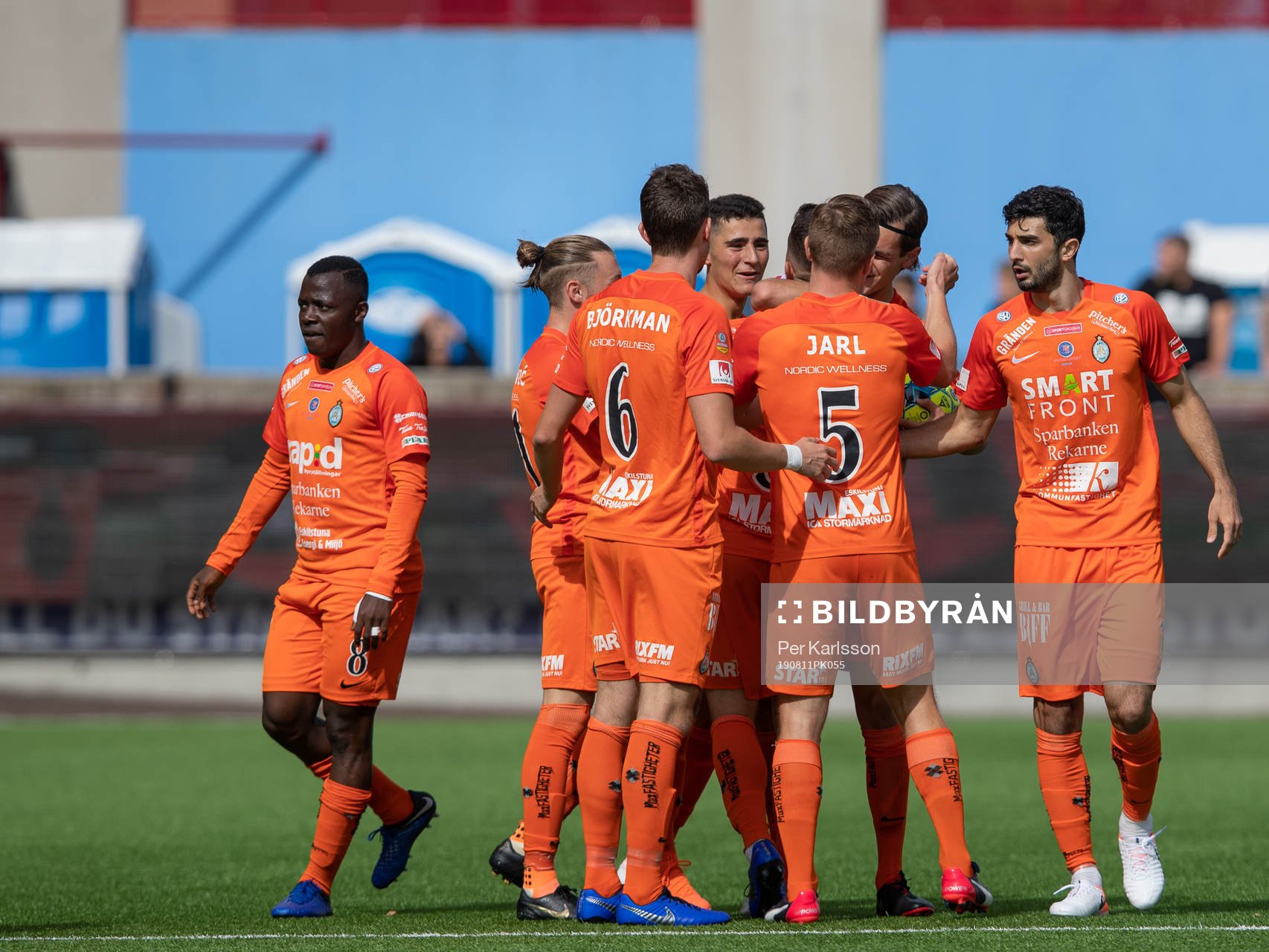 AFC Eskilstunas Kadir Hodzic jublar efter sitt 1-0 mål under fotbollsmatchen i Allsvenskan mellan AFC Eskilstuna och AIK den 11 augusti i Eskilstuna.