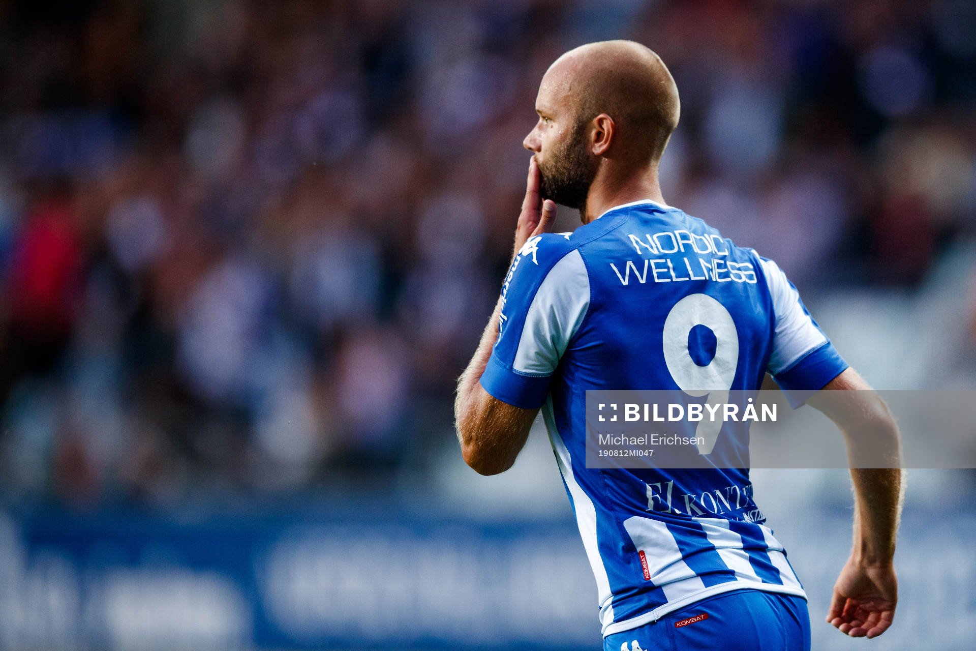 IFK Göteborgs Robin Söder jublar efter 1-1 under fotbollsmatchen i allsvenskan mellan IFK Göteborg och Falkenberg den 12 augusti 2019 i Göteborg.