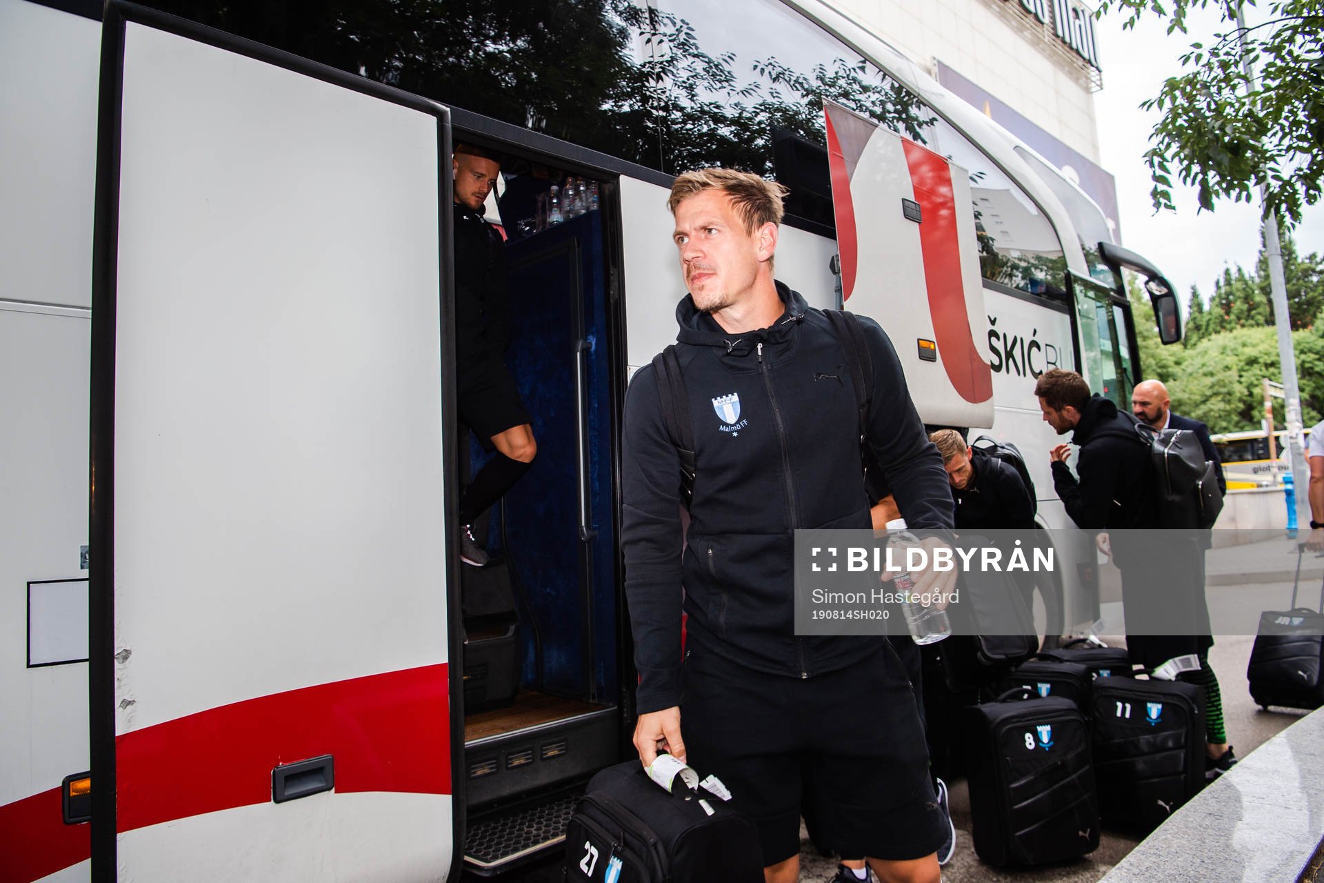 Goalkeeper Johan Dahlin of Malmö FF arrives at the team