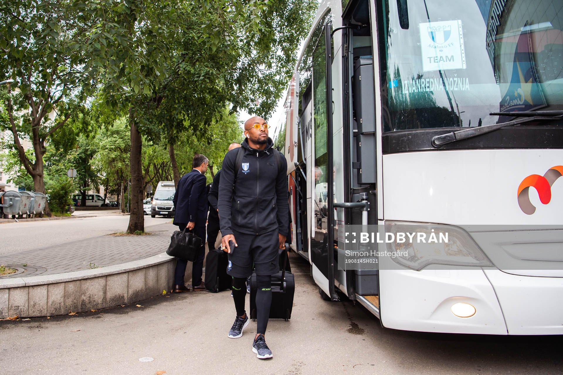 Fouad Bachirou of Malmö FF arrives at the team hotel head