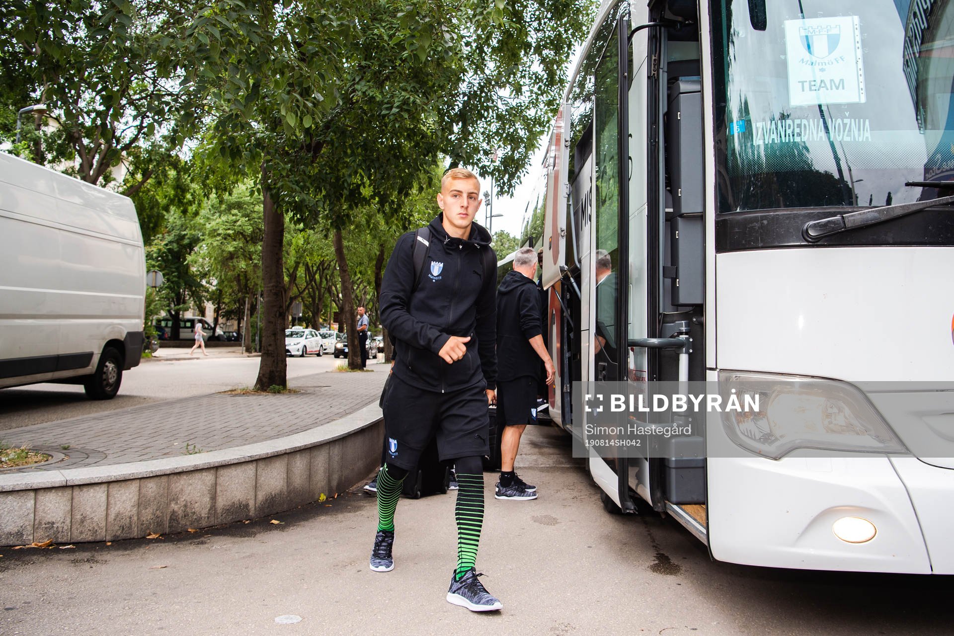 Amel Mujanic of Malmö FF arrives at the team hotel