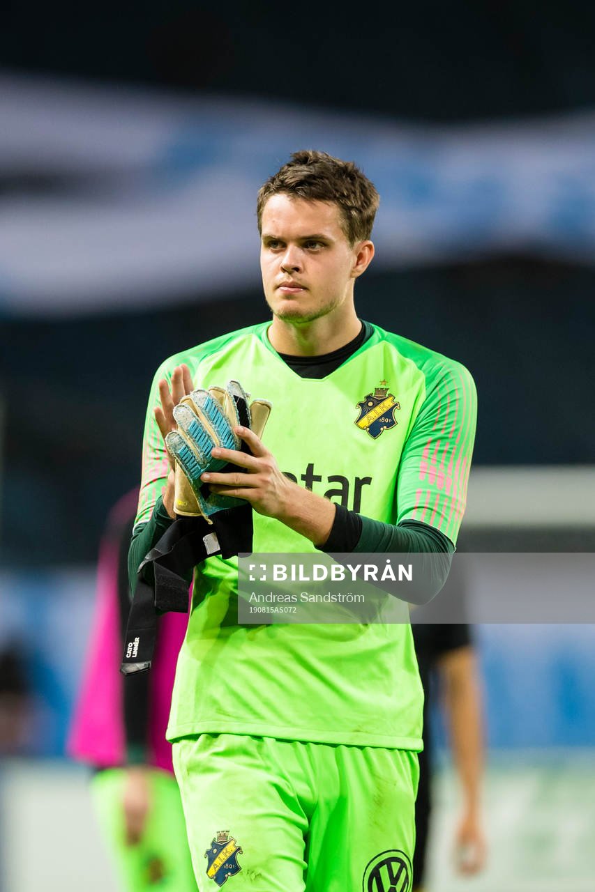 goalkeeper Oscar Linnér of AIK after the UEFA Europa League qualifying match between AIK and FC Sheriff Tiraspol on August 15, 2019 in Stockholm. 