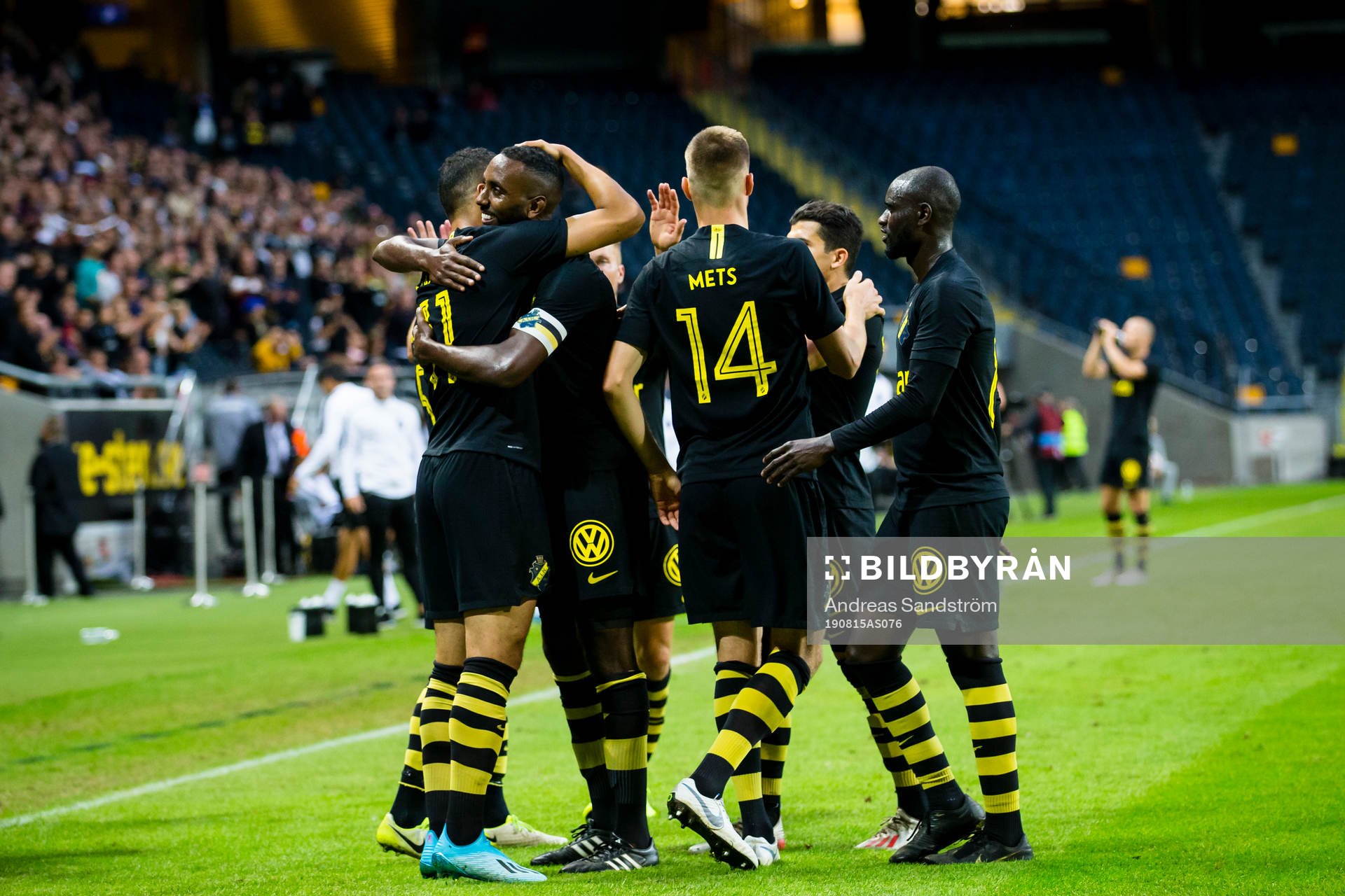 Henok Goitom of AIK hugs Nabil Bahoui