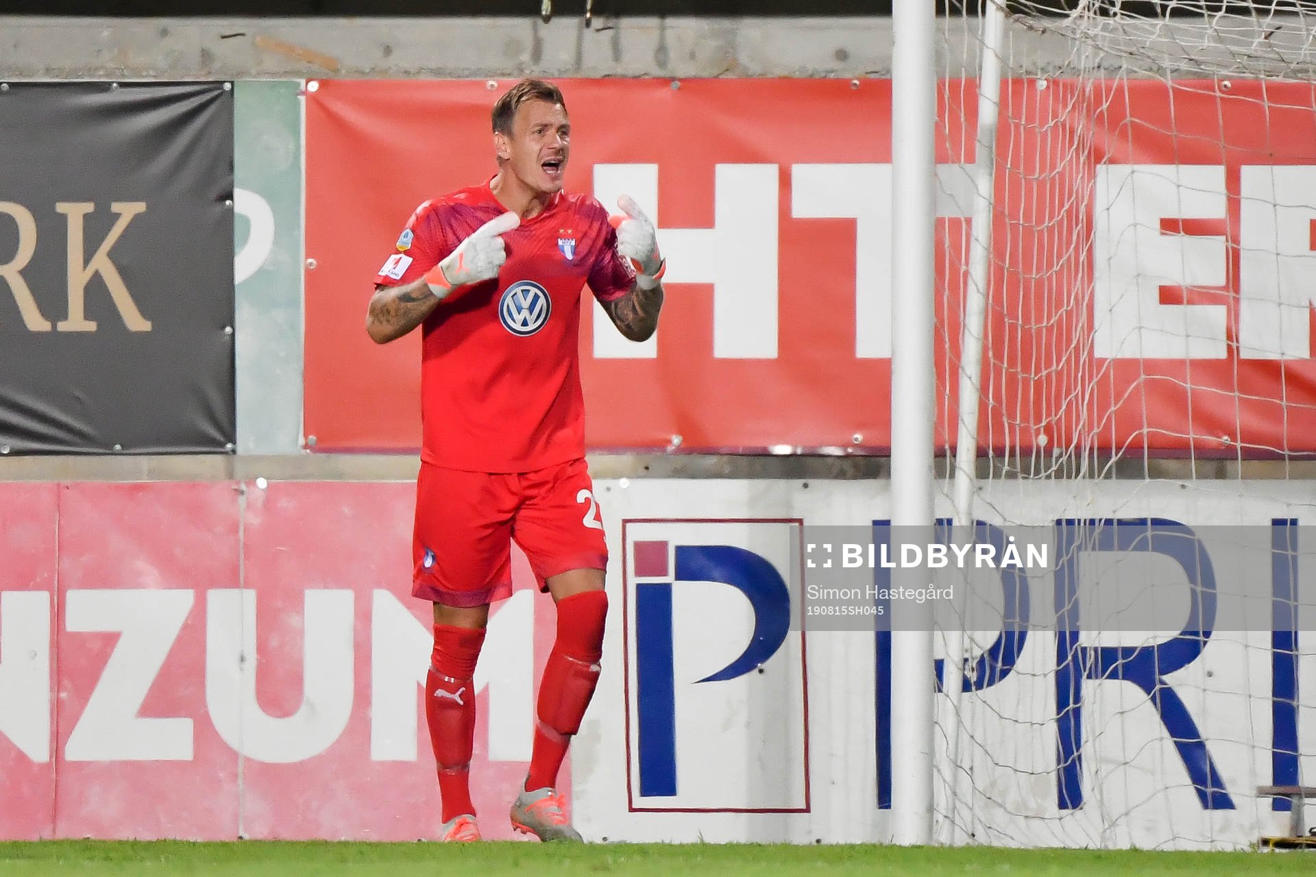 Goalkeeper Johan Dahlin of Malmö FF reacts