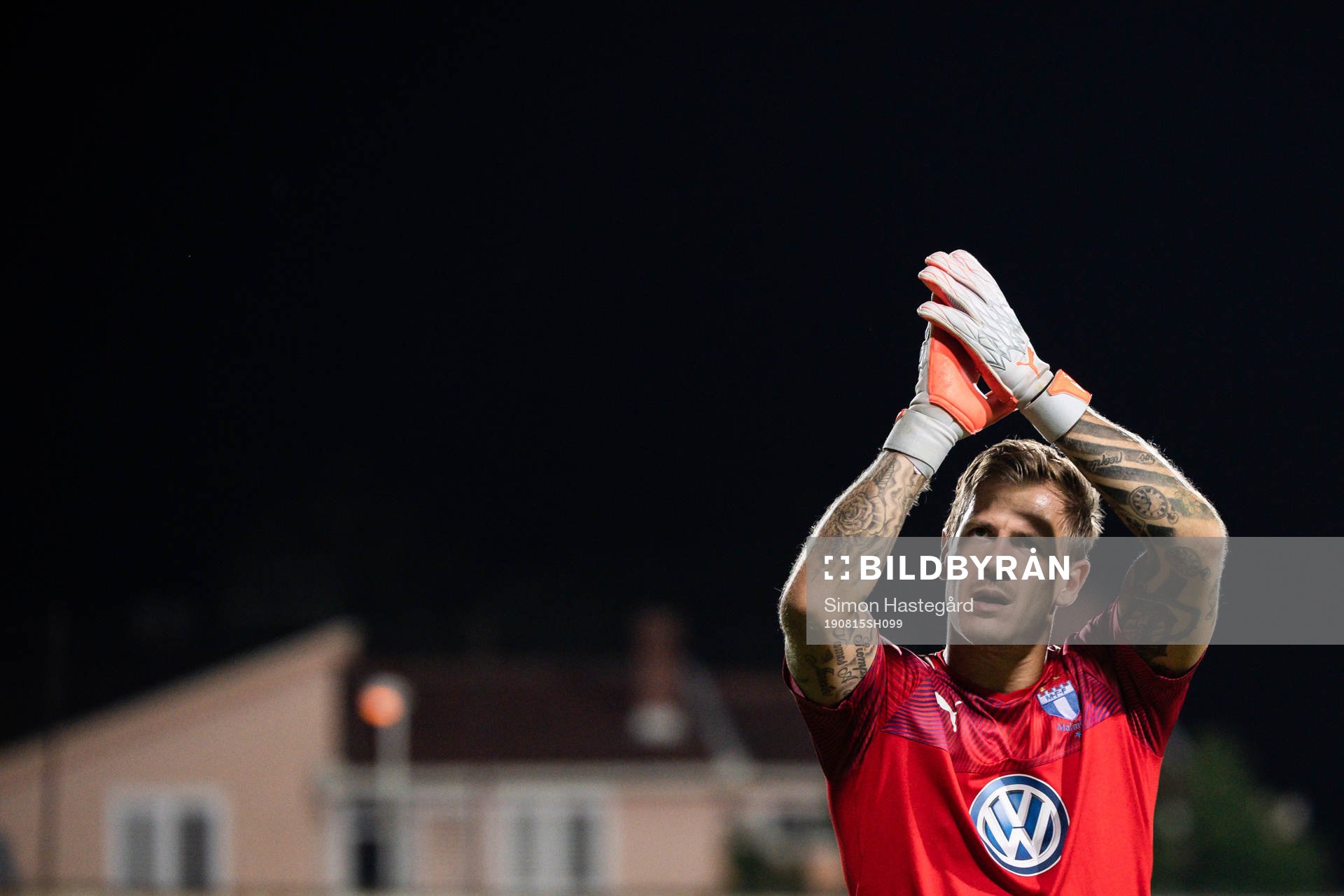 goalkeeper Johan Dahlin of Malmö FF celebrates