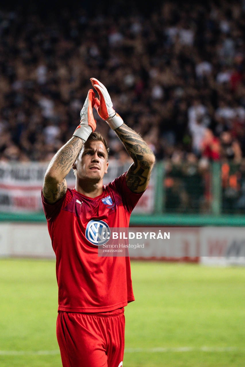 goalkeeper Johan Dahlin of Malmö FF celebrates