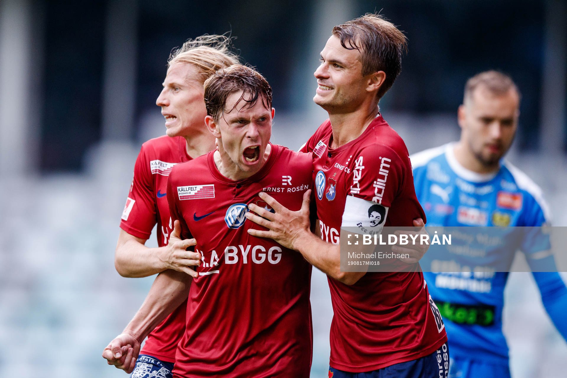 Örgrytes Anton Lans jublar efter 1-1 under fotbollsmatchen i Superettan mellan Örgryte och Mjällby den 17 augusti 2019 i Göteborg.