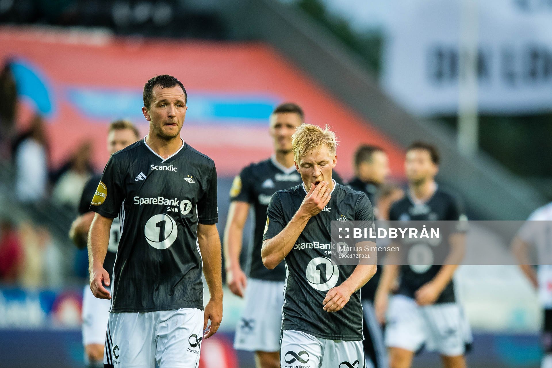 Even Hovland and Birger Solberg Meling of Rosenborg looks dejected after the Eliteserien match between Odd and Rosenborg on August 17, 2019 in Skien.