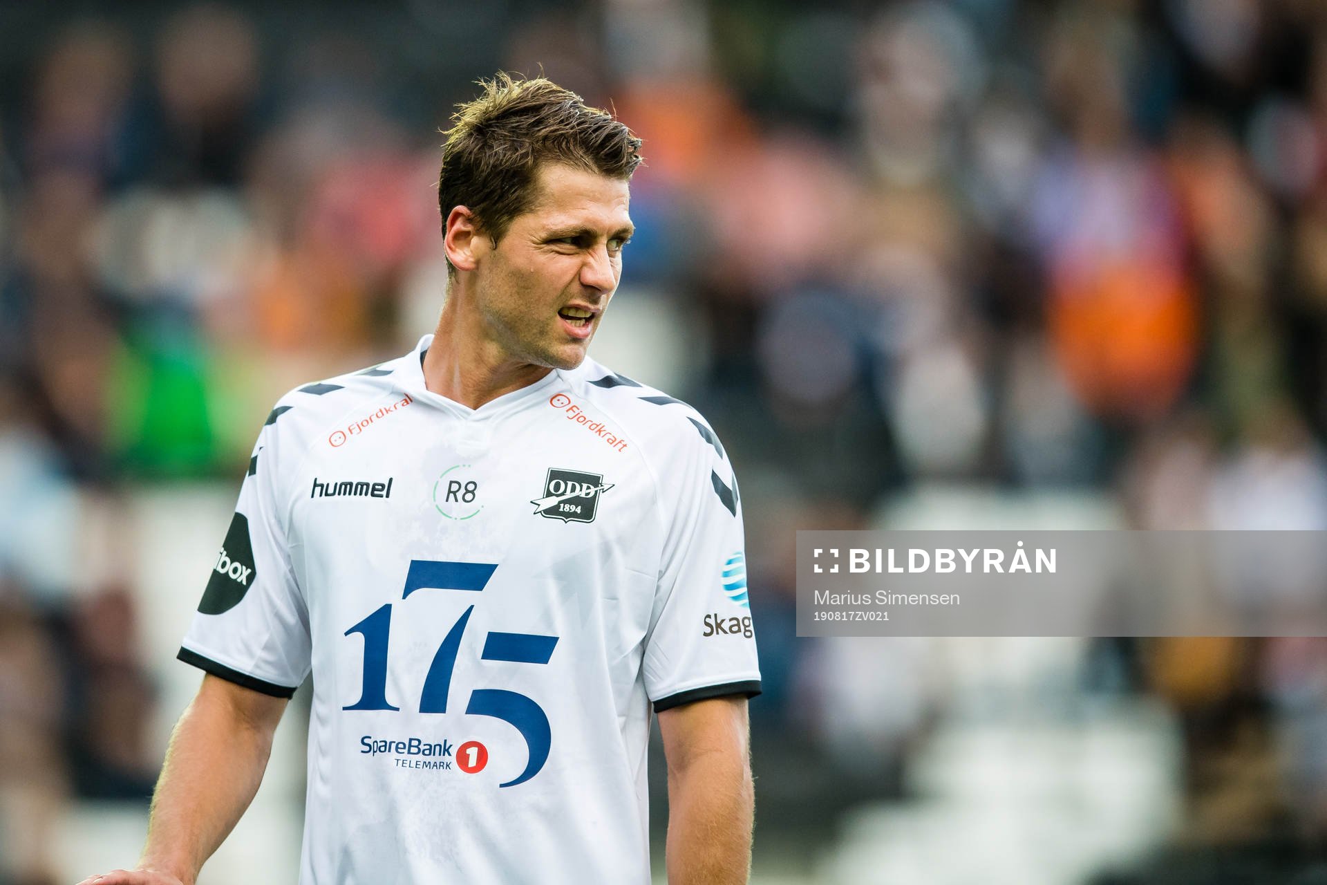 Fredrik Semb Berge of Odd during the Eliteserien match between Odd and Rosenborg on August 17, 2019 in Skien.