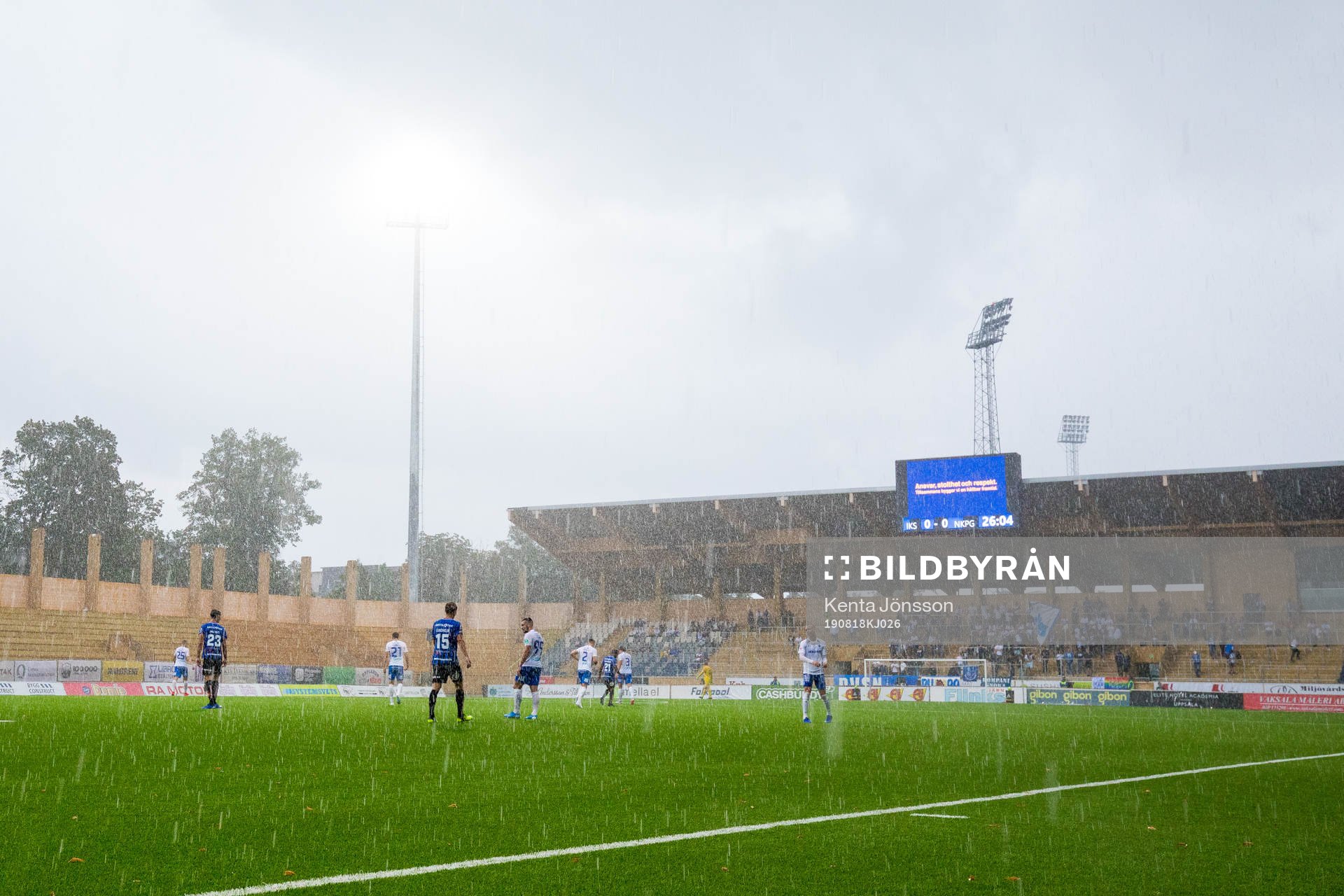 Generell vy över Studenternas IP i regn under fotbollsmatchen i Allsvenskan mellan Sirius och IFK Norrköping den 18 augusti 2019 i Uppsala.