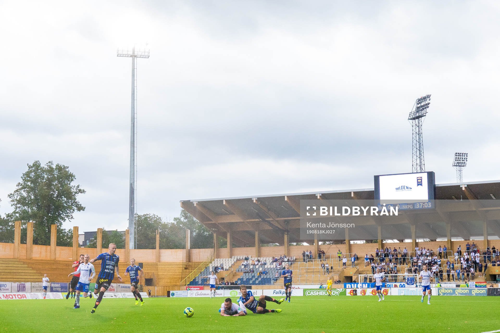 Generell vy över Studenternas IP i regn under fotbollsmatchen i Allsvenskan mellan Sirius och IFK Norrköping den 18 augusti 2019 i Uppsala.