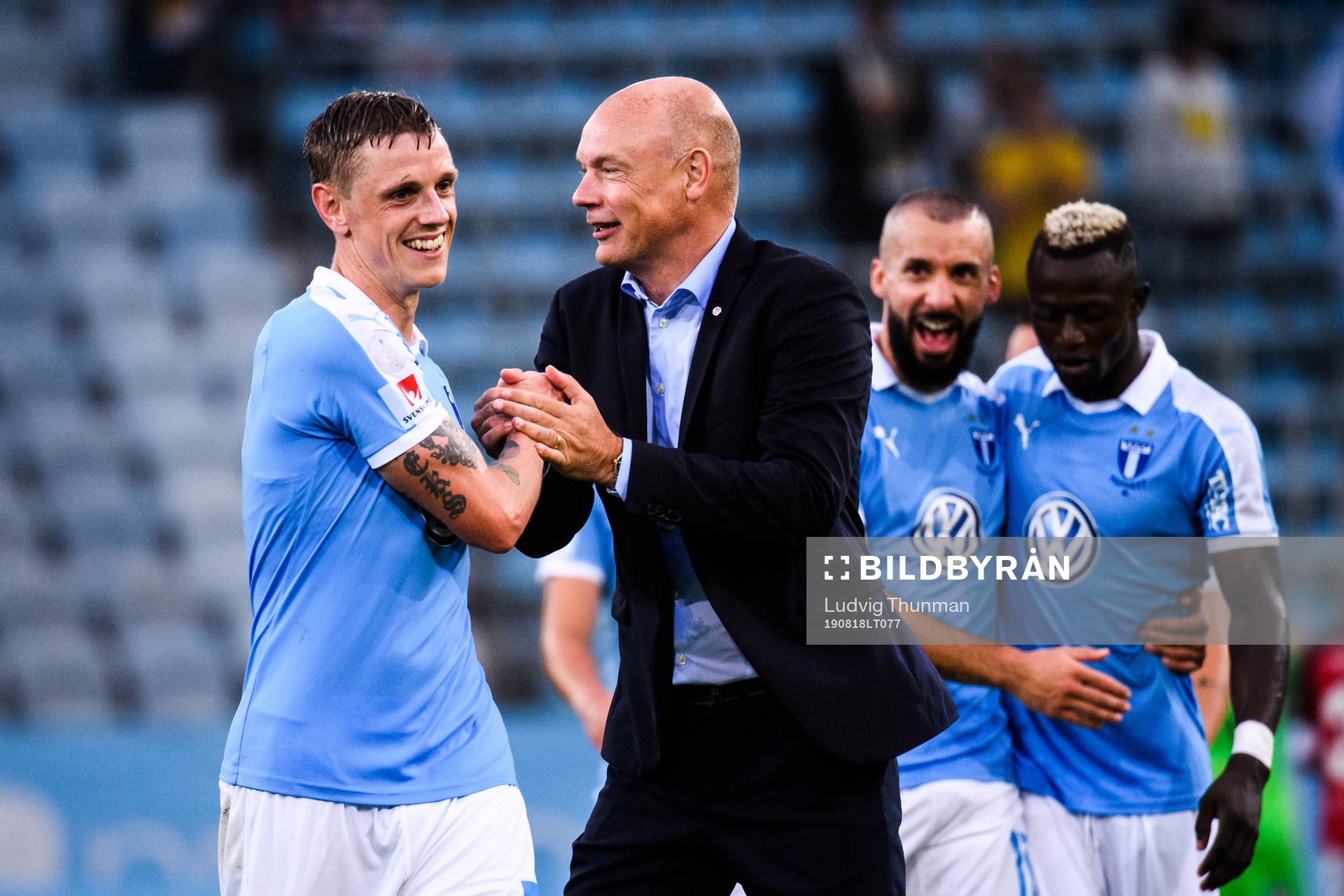 Malmö FFs Sören Rieks och tränare Uwe Rösler  jublar