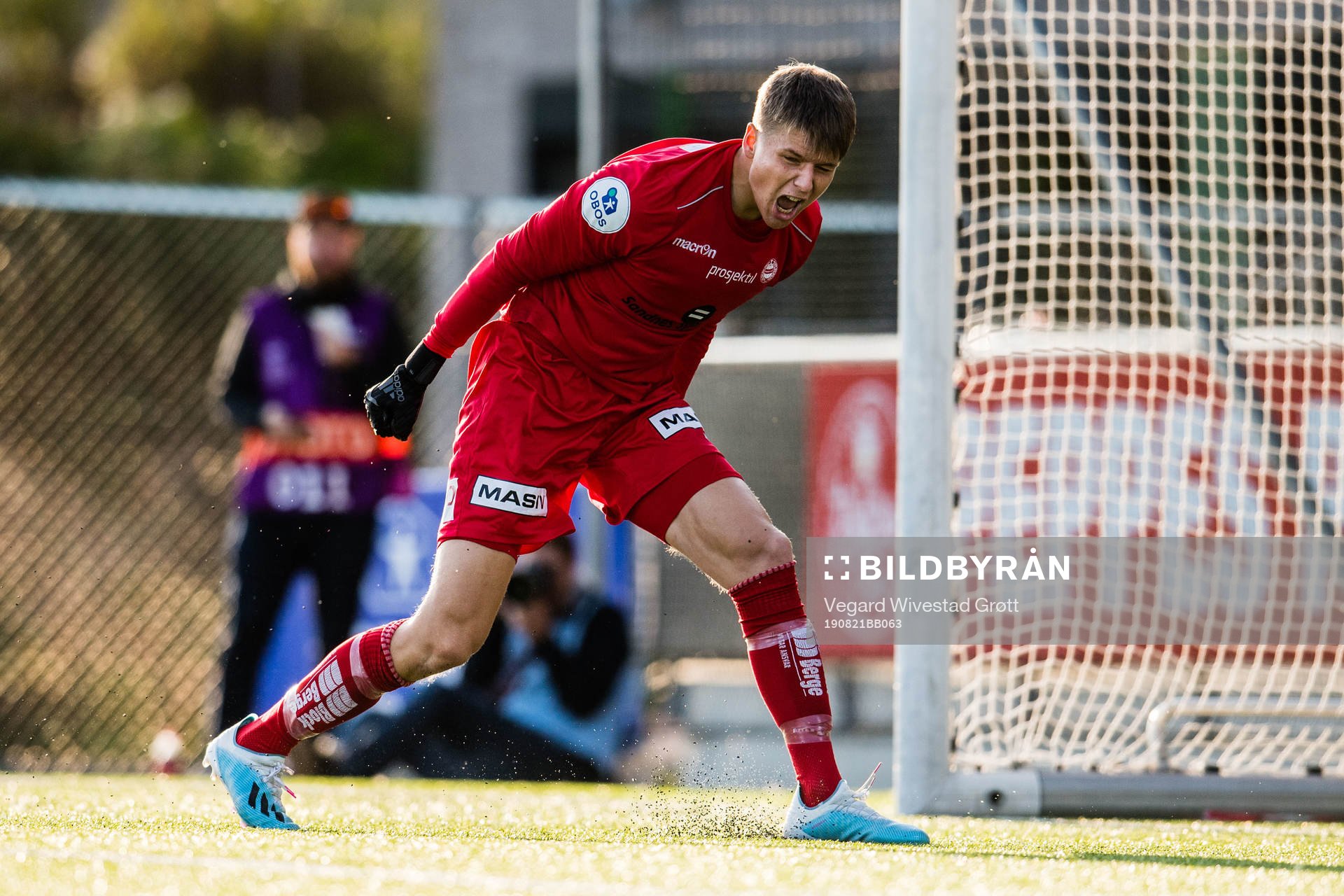 Goalkeeper Markus Vassøy Nilsen of Sandnes Ulf celebrates