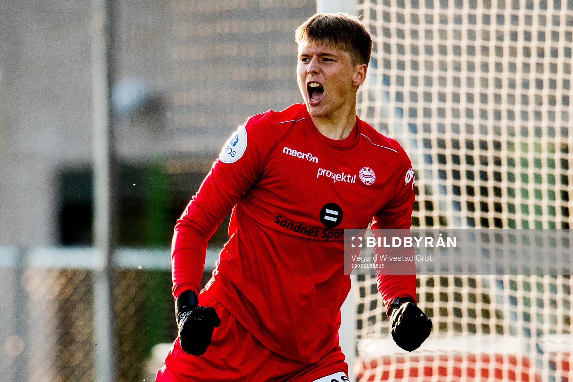 Goalkeeper Markus Vassøy Nilsen of Sandnes Ulf celebrates