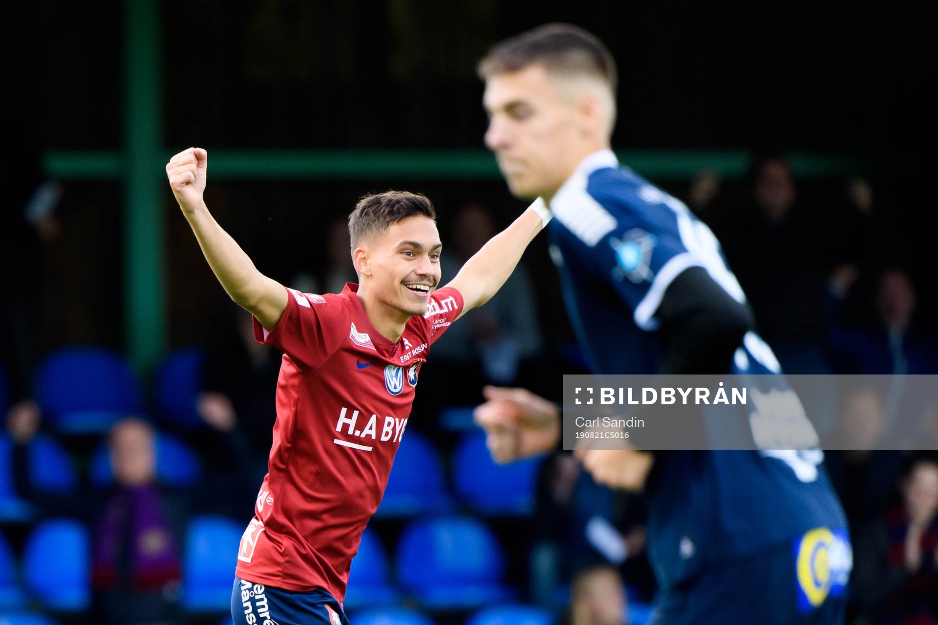 Örgrytes Fredrik Zanjanchi jublar efter att han gjort 0-1 under fotbollsmatchen i Svenska Cupen mellan Utsikten och Örgryte den 21 augusti 2019 i Göteborg.