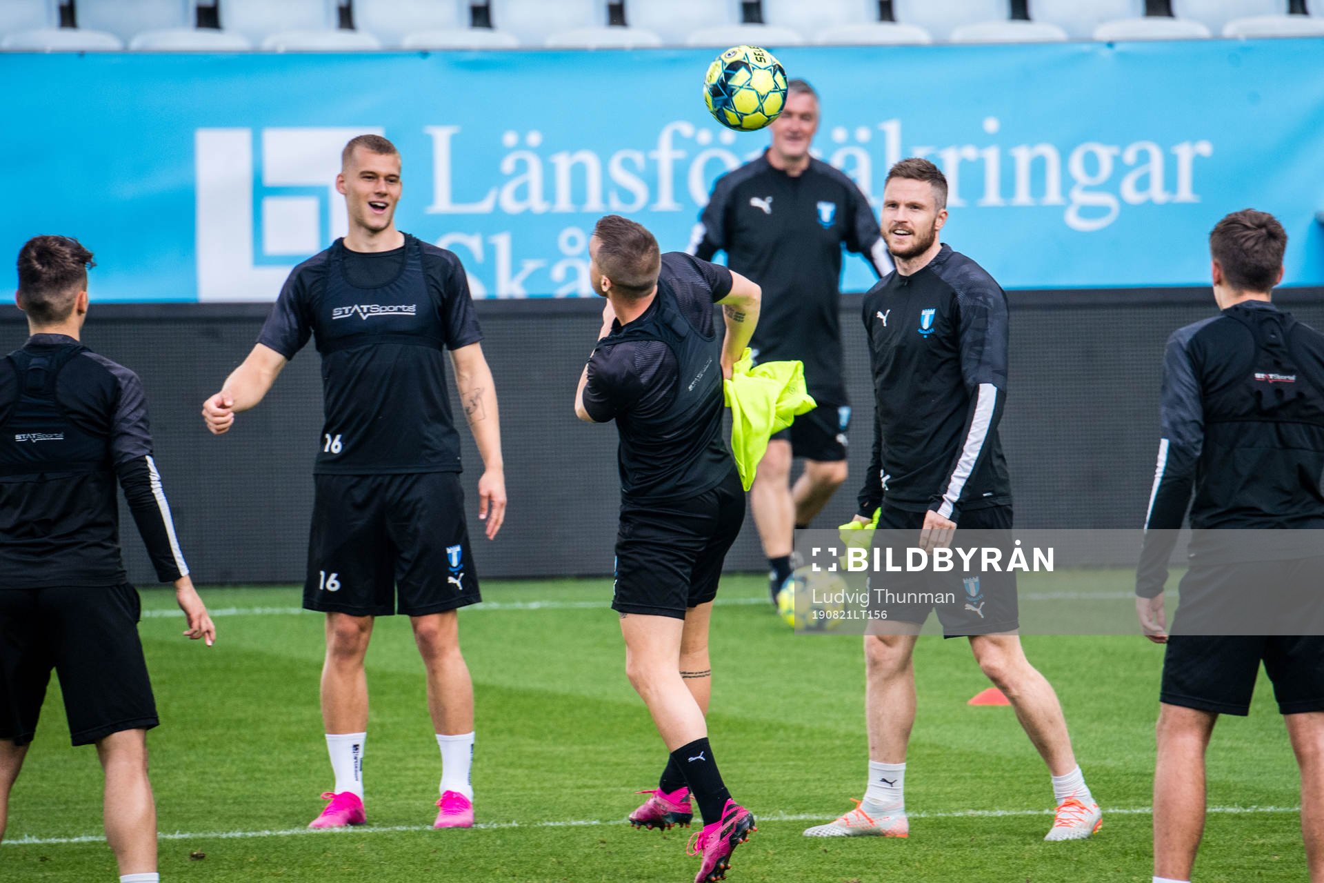 Eric Larsson and Lasse Nielsen of Malmö FF during a training session ahead of the Europa League qualifying match between Malmö FF and Bnei Yehuda Tel Aviv on August 21, 2019 in Malmö.