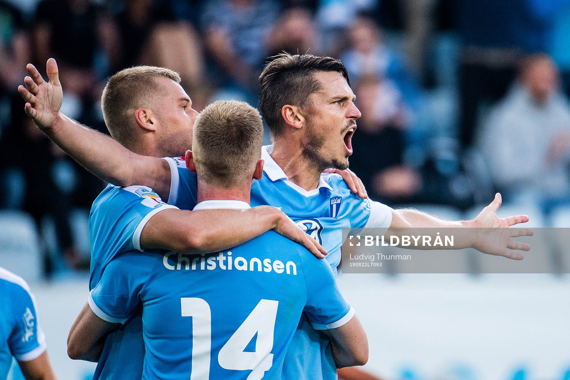 Markus Rosenberg of Malmö FF celebrates after 1-0 during the Europa League qualifying match between Malmö FF and Bnei Yehuda Tel-Aviv on August 22, 2019 in Malmö.