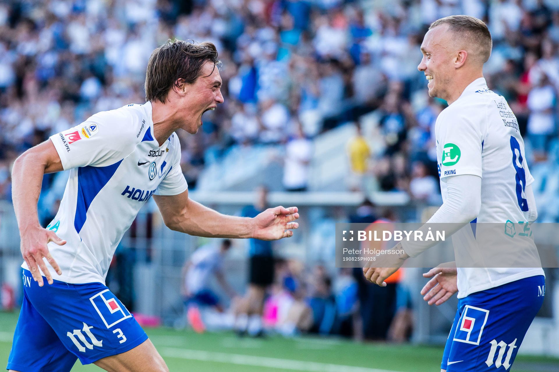 IFK Norrköpings Rasmus Lauritsen jublar efter 5-0 under fotbollsmatchen i Allsvenskan mellan IFK Norrköping och Helsingborg den 25 augusti 2019 i Norrköping.
