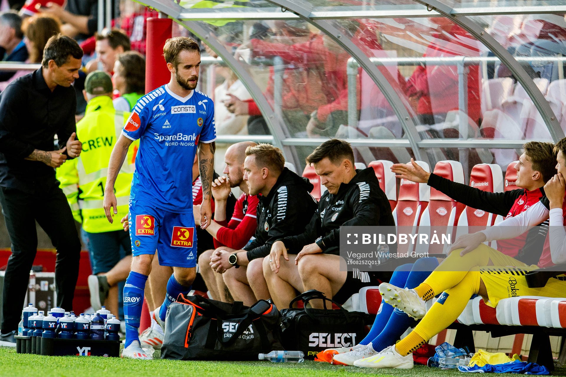 Daniel Berntsen of Tromsø after being substituted during the Eliteserien football match between Brann and Tromsø on August 25, 2019 in Bergen.