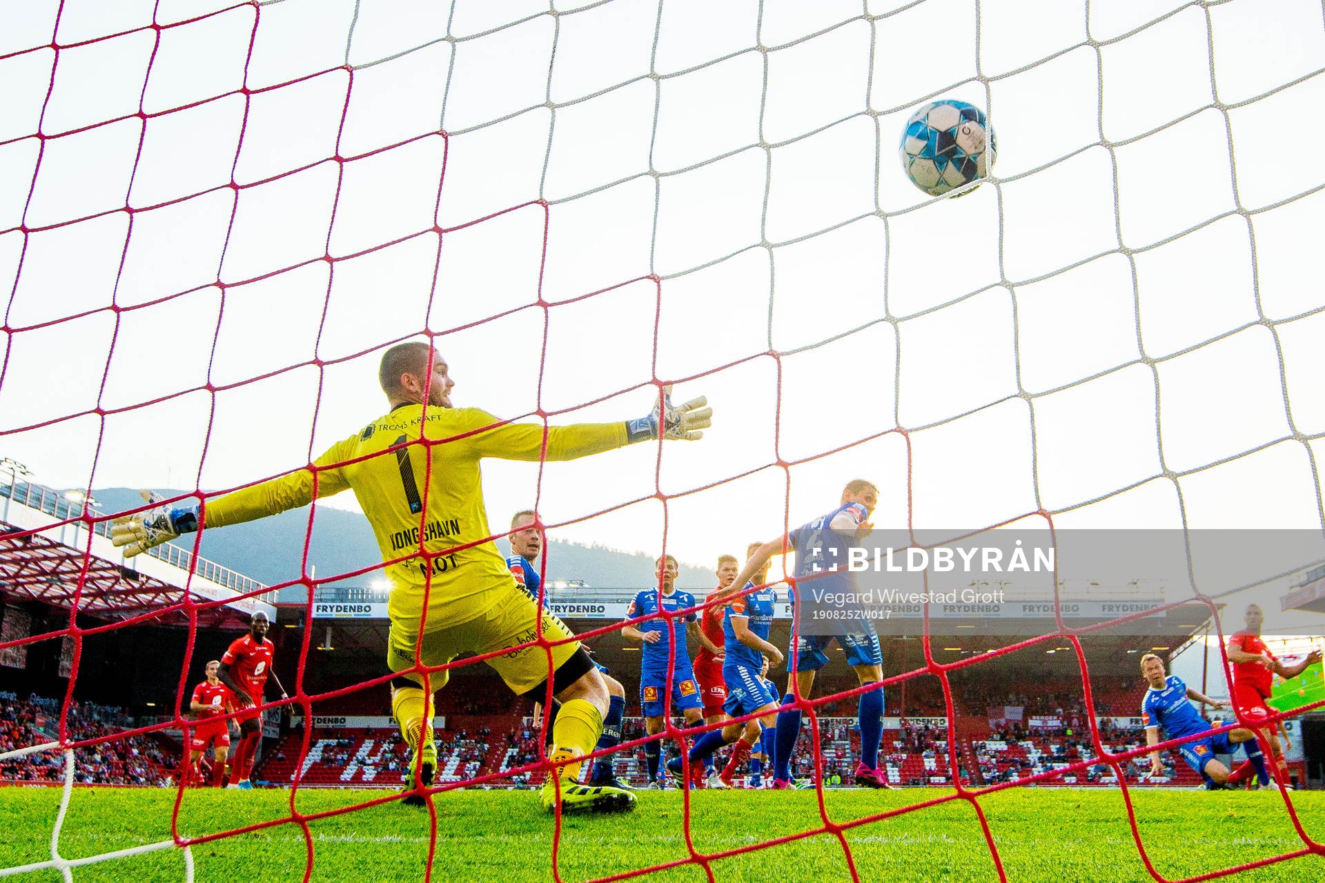 Azar Karadas of Brann scores 2-3 behind goalkeeper Gudmund