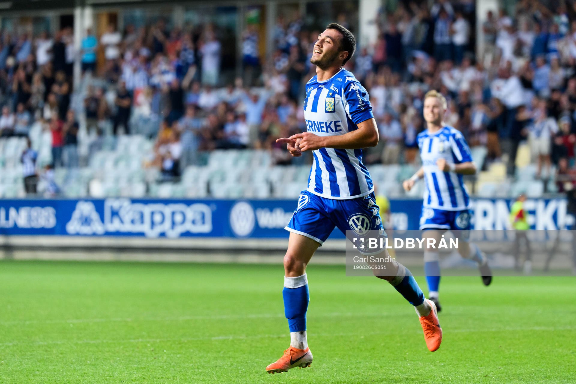 IFK Göteborgs Giorgi Kharaishvili jublar efter at than gjort 3-0 under fotbollsmatchen i Allsvenskan mellan IFK Göteborg och Kalmar den 26 augusti 2019 i Göteborg.