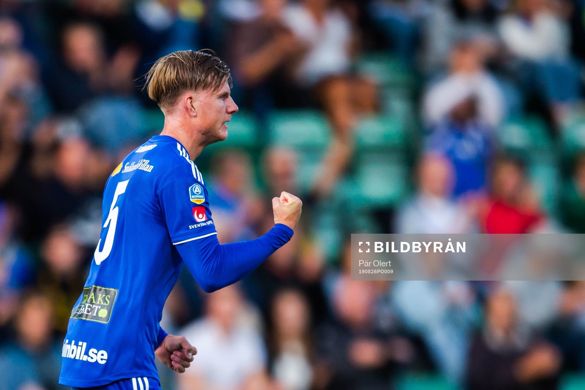 Sundsvalls Eric Björkander jublar efter 1-1 under fotbollsmatchen i Allsvenskan mellan GIF Sundsvall och Elfsborg den 26 augusti 2019 i Sundsvall.