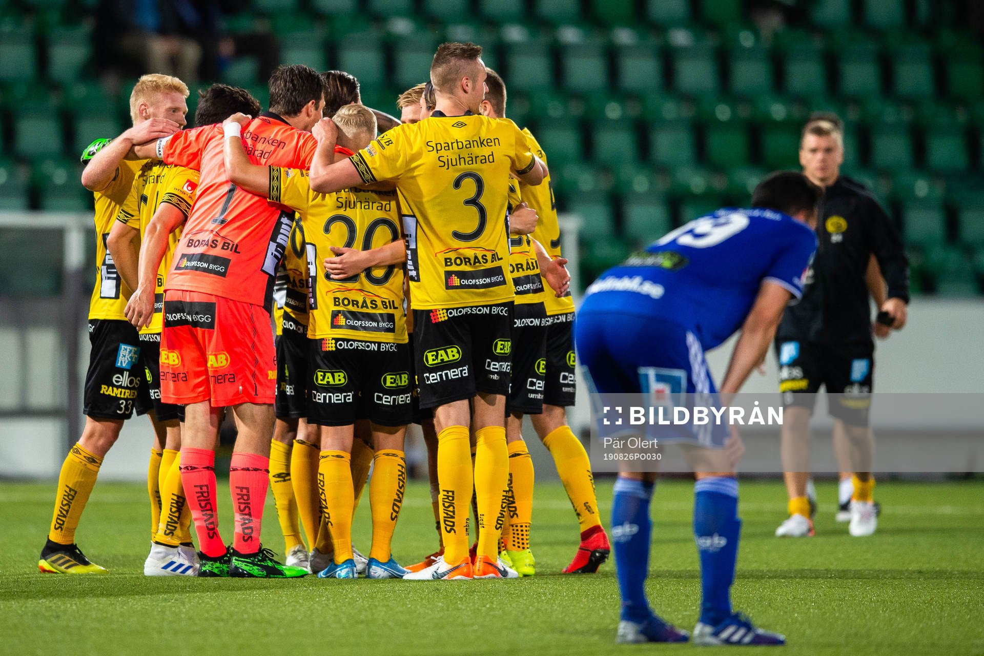 Elfsborgs spelare jublar efter fotbollsmatchen i Allsvenskan mellan GIF Sundsvall och Elfsborg den 26 augusti 2019 i Sundsvall. 