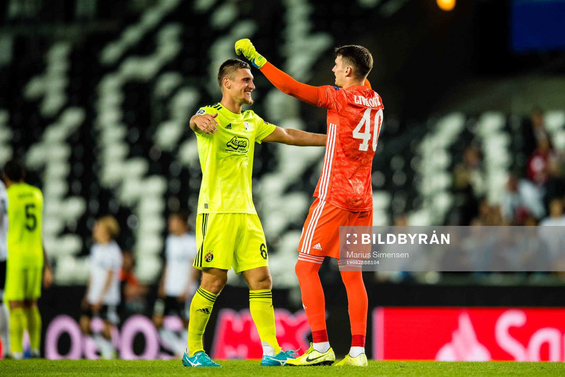 Emir Dilaver and Dominik Livakovic of Dinamo Zagreb
