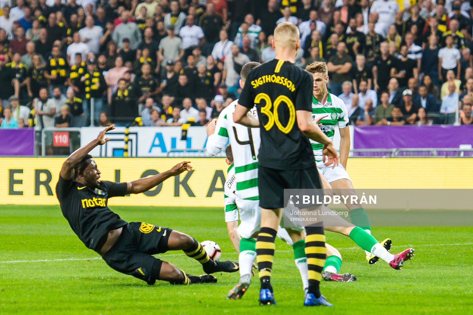 Chinedu Obasi of AIK and Ryan Christie of Celtic
