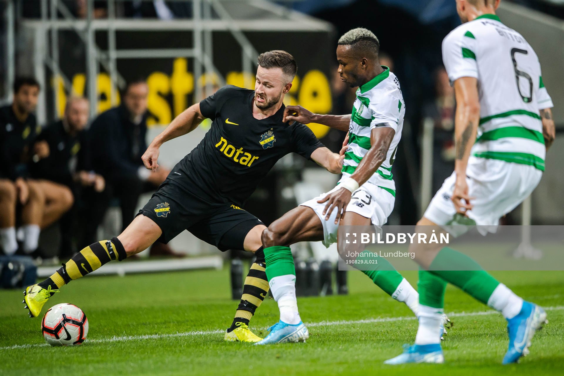 Robert Lundström of AIK and Boli Bolingoli of Celtic