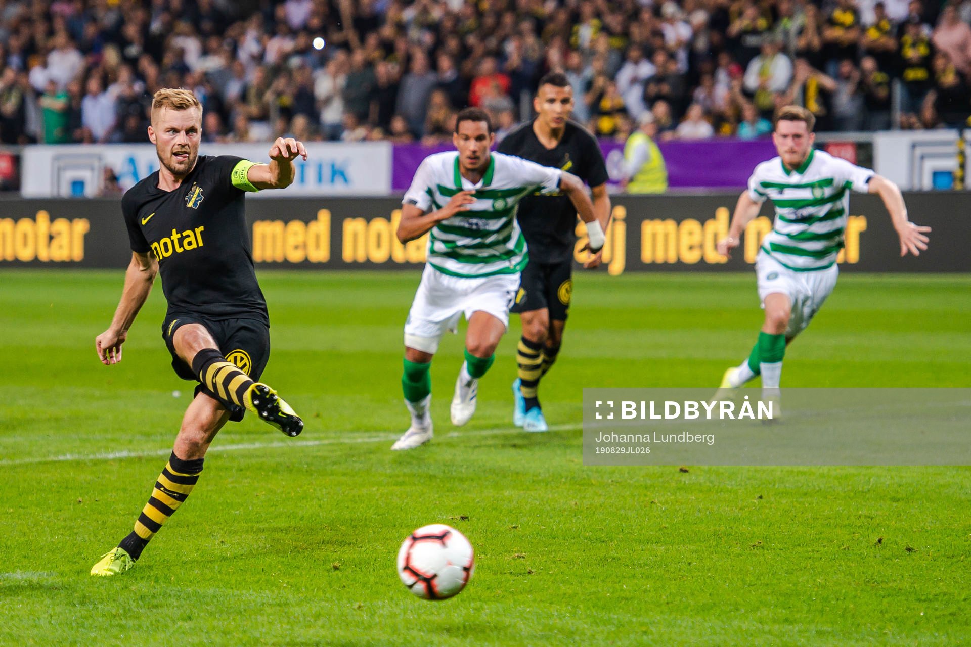 Sebastian Larsson of AIK scores 1-1 with a penalty