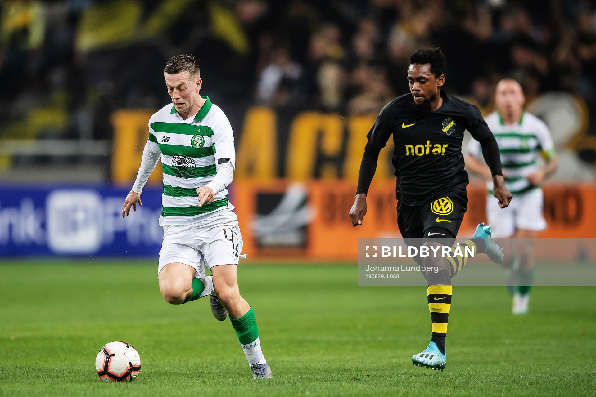 Callum McGregor of Celtic and Heradi Rashidi of AIK