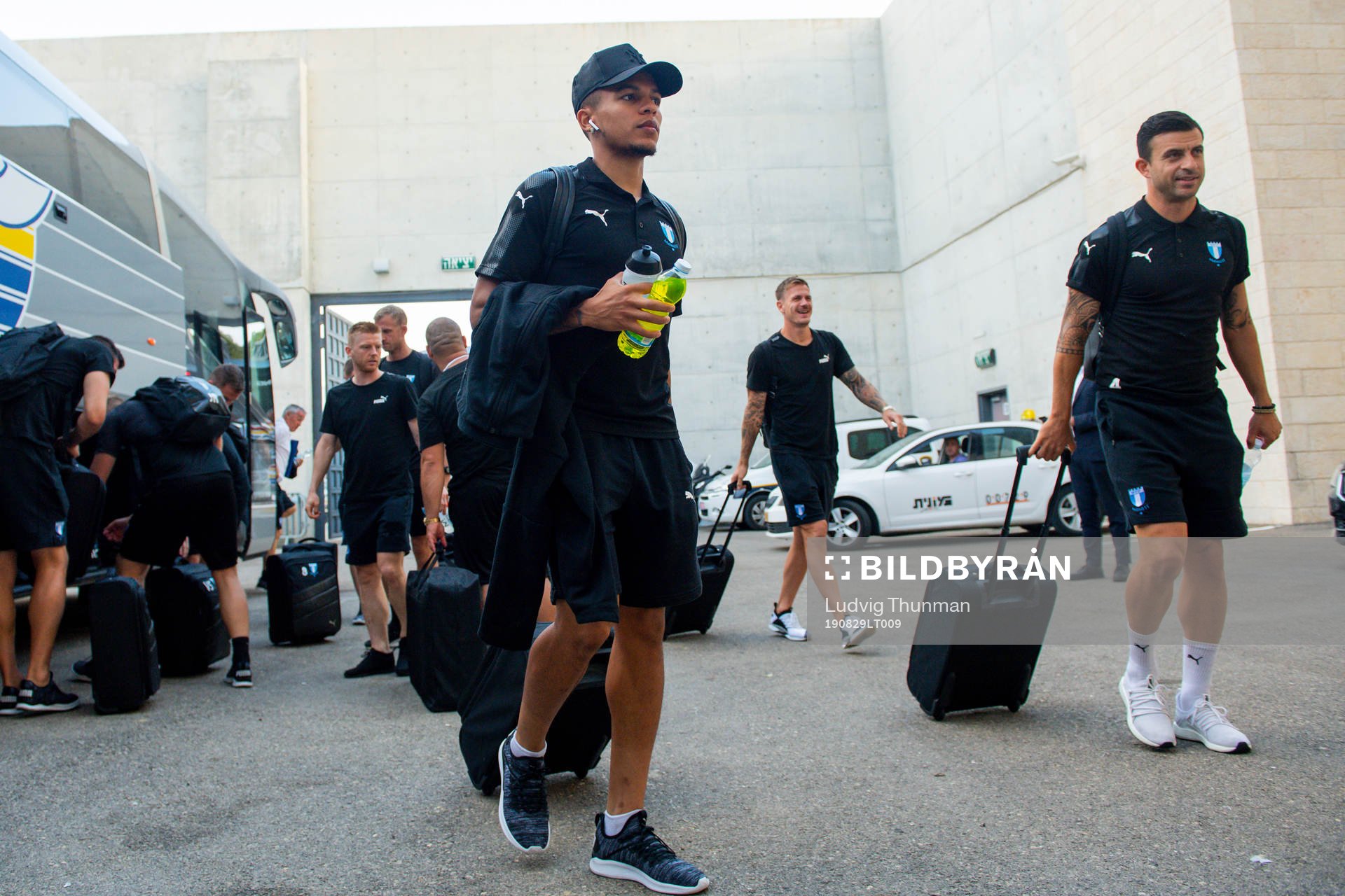 Romain Gall and Behrang Safari of Malmö FF arrives to the