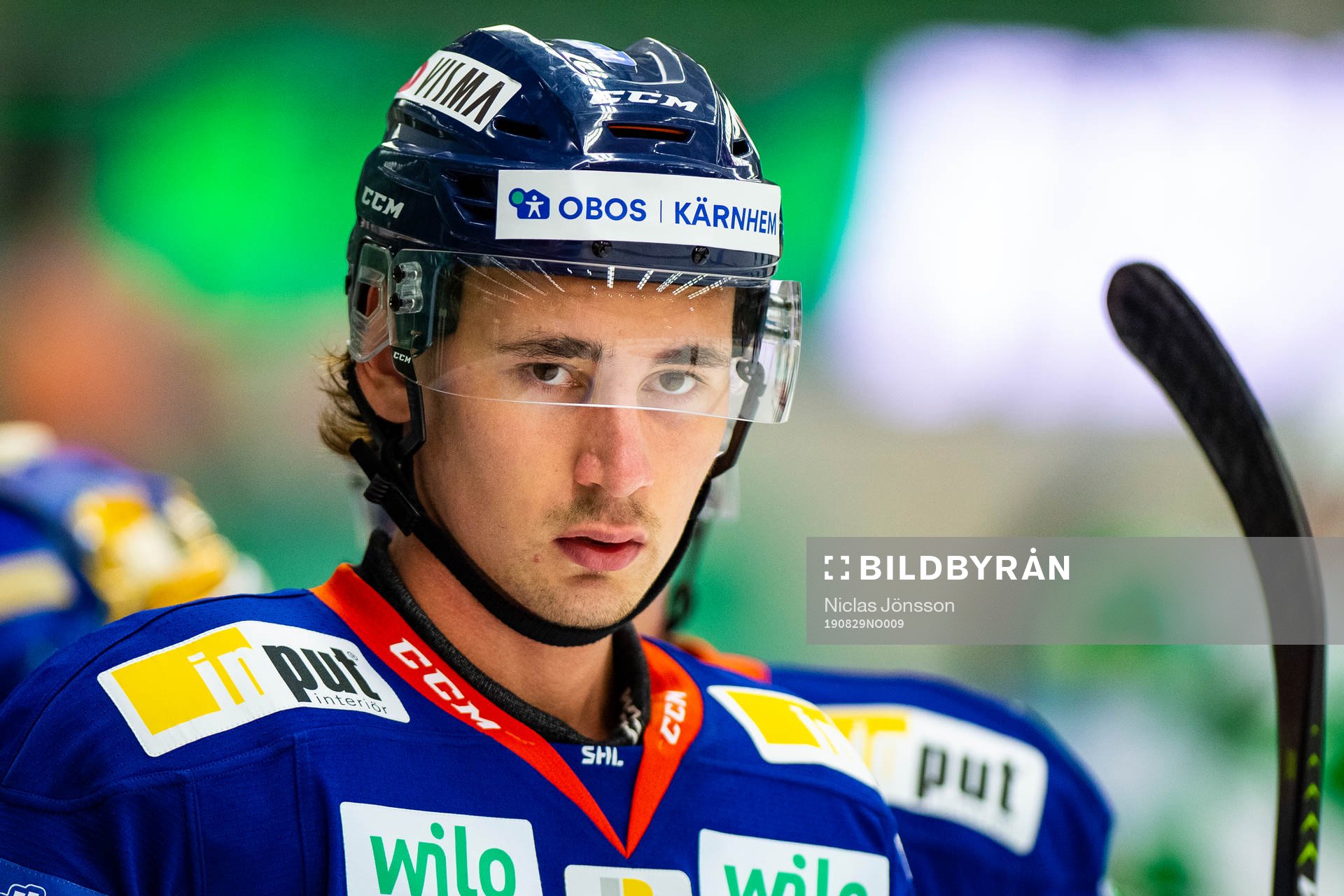 Växjös David Bernhardt innan en träningsmatch i ishockey