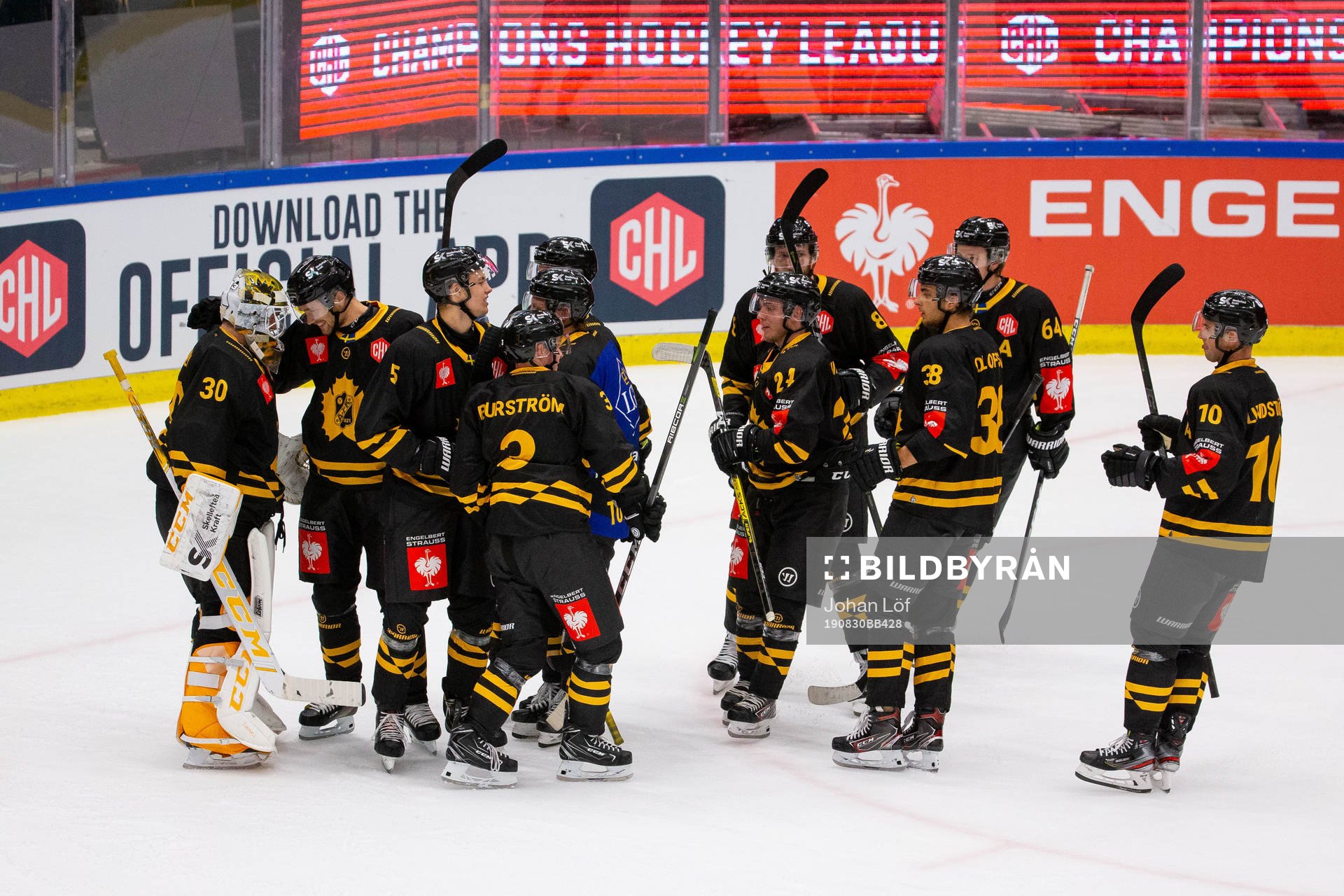 Players of Skellefteå celebrate the win