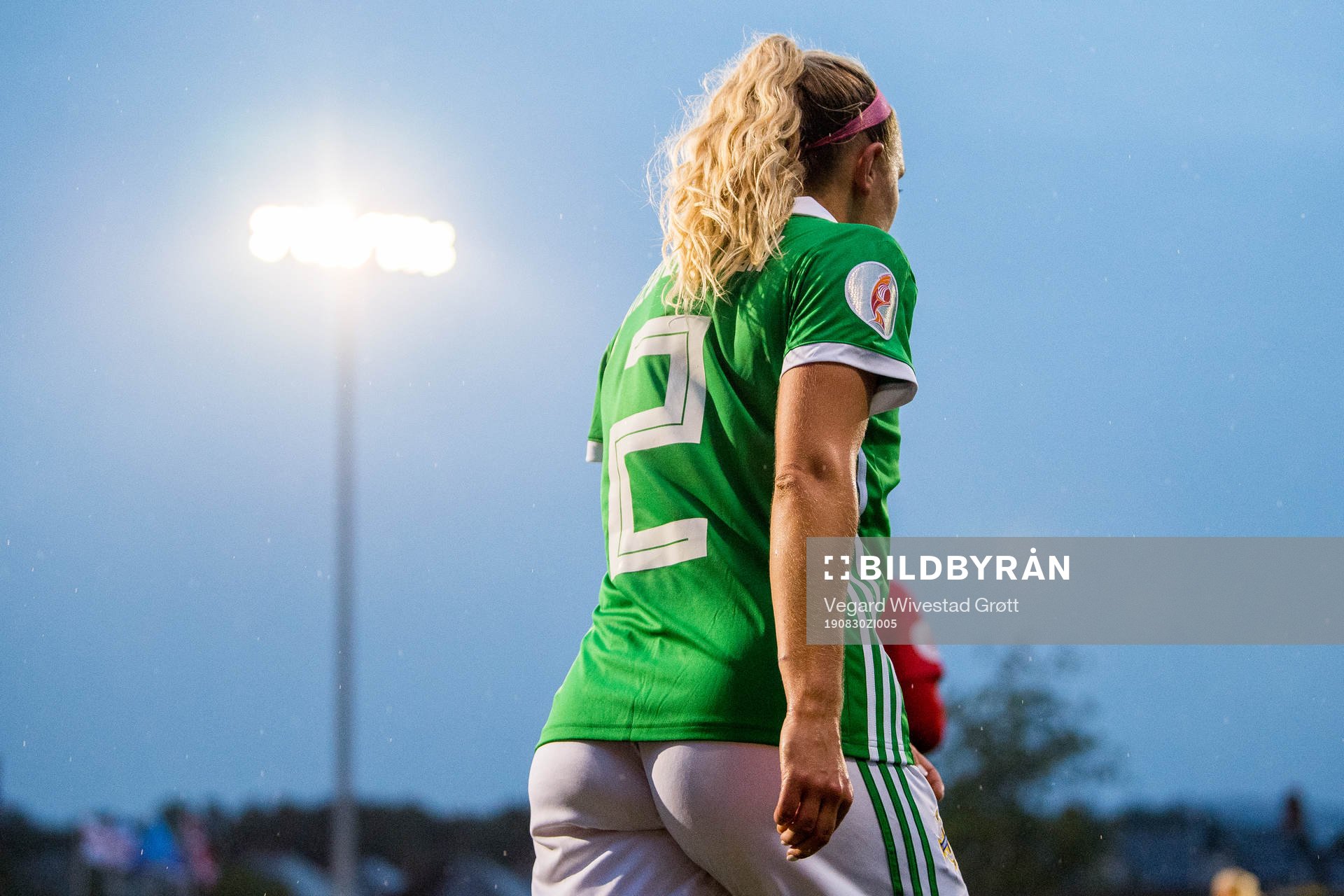 Rachel Newborough of Northern Ireland during the UEFA Women's Euro Qualifier football match between Northern Ireland and Norway on August 30, 2019 in Belfast.