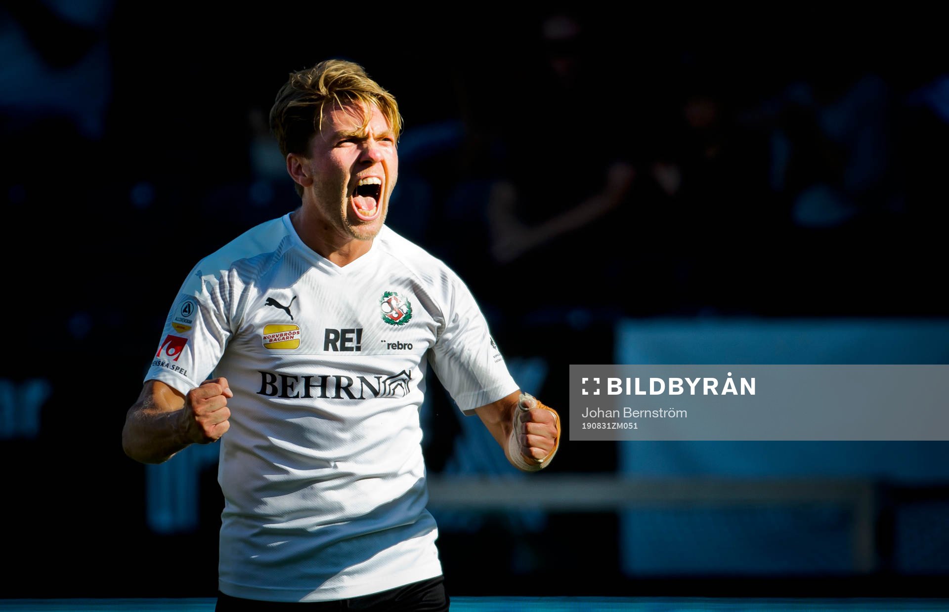 Örebros Martin Broberg gör 1-0 och jublar under fotbollsmatchen i Allsvenskan mellan Örebro och AFC Eskilstuna den 31 augusti 2019 i Örebro.