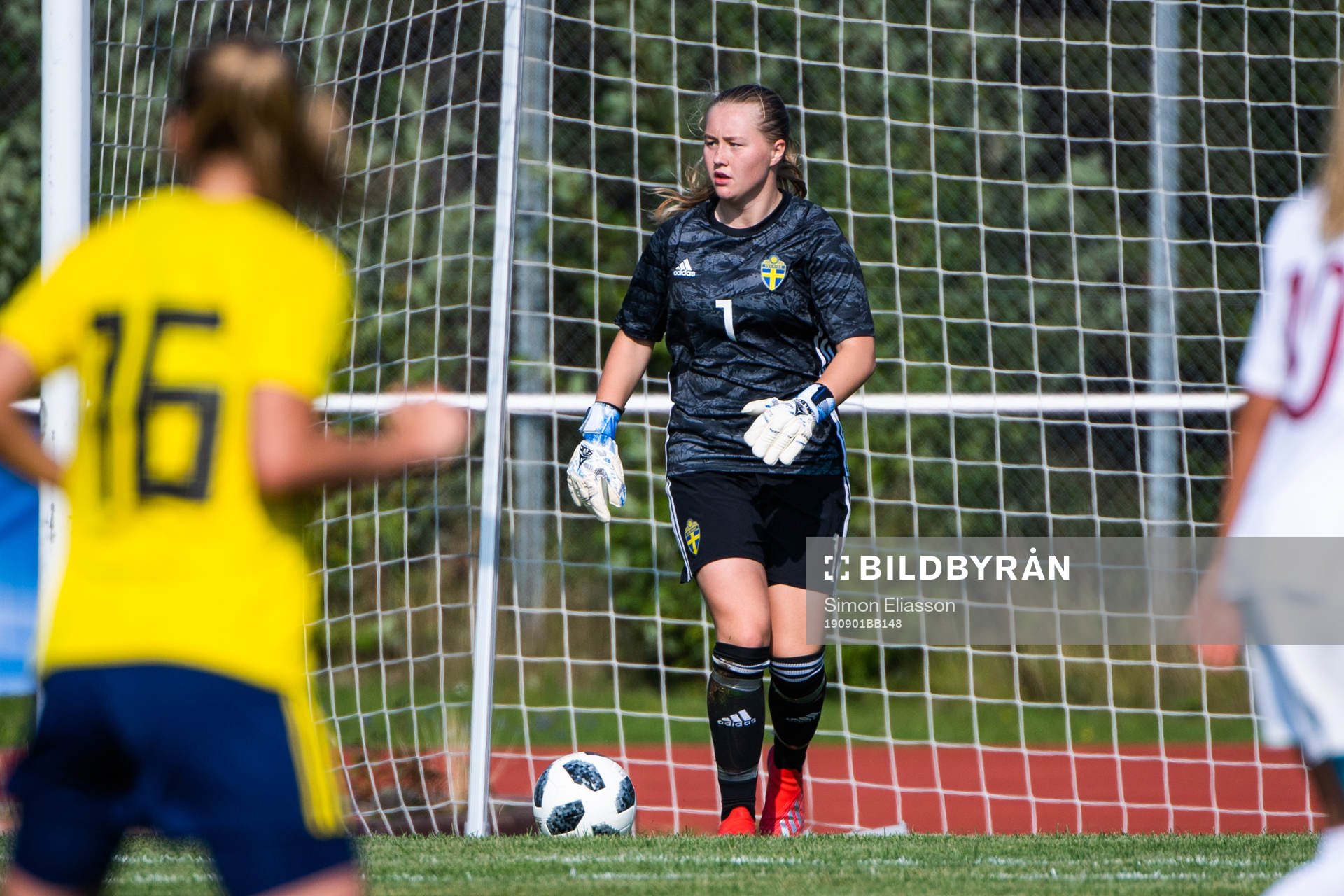 goalkeeper Julia Langörgen of Sweden during the women's under 18 football match between Sweden and Norway on September 1, 2019 in Piteå.