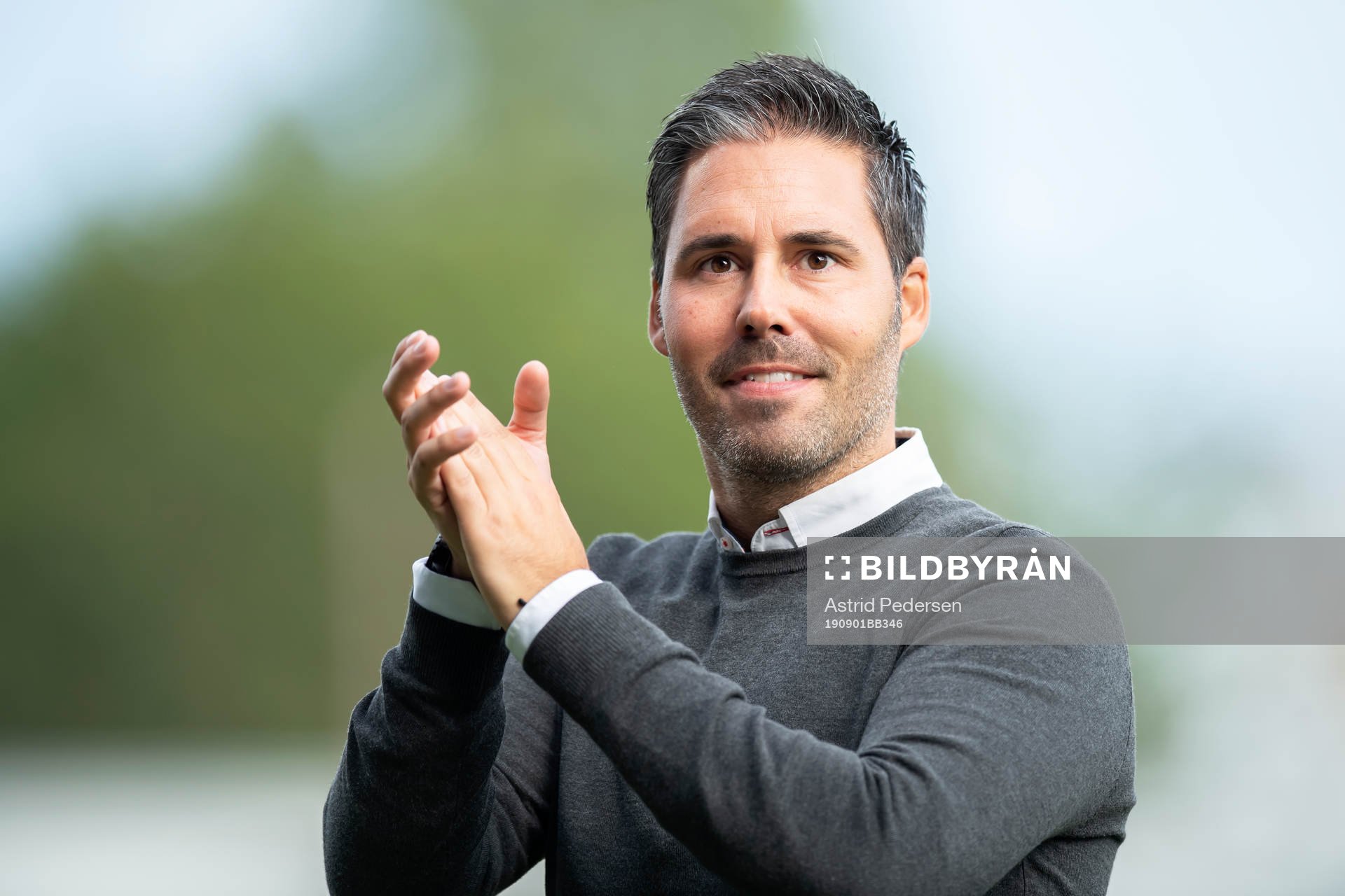 Marti Cifuentes, head coach of Sandefjord, celebrates after the OBOS-ligaen football match between Sandefjord and Sandnes Ulf on September 1, 2019 in Sandefjord.