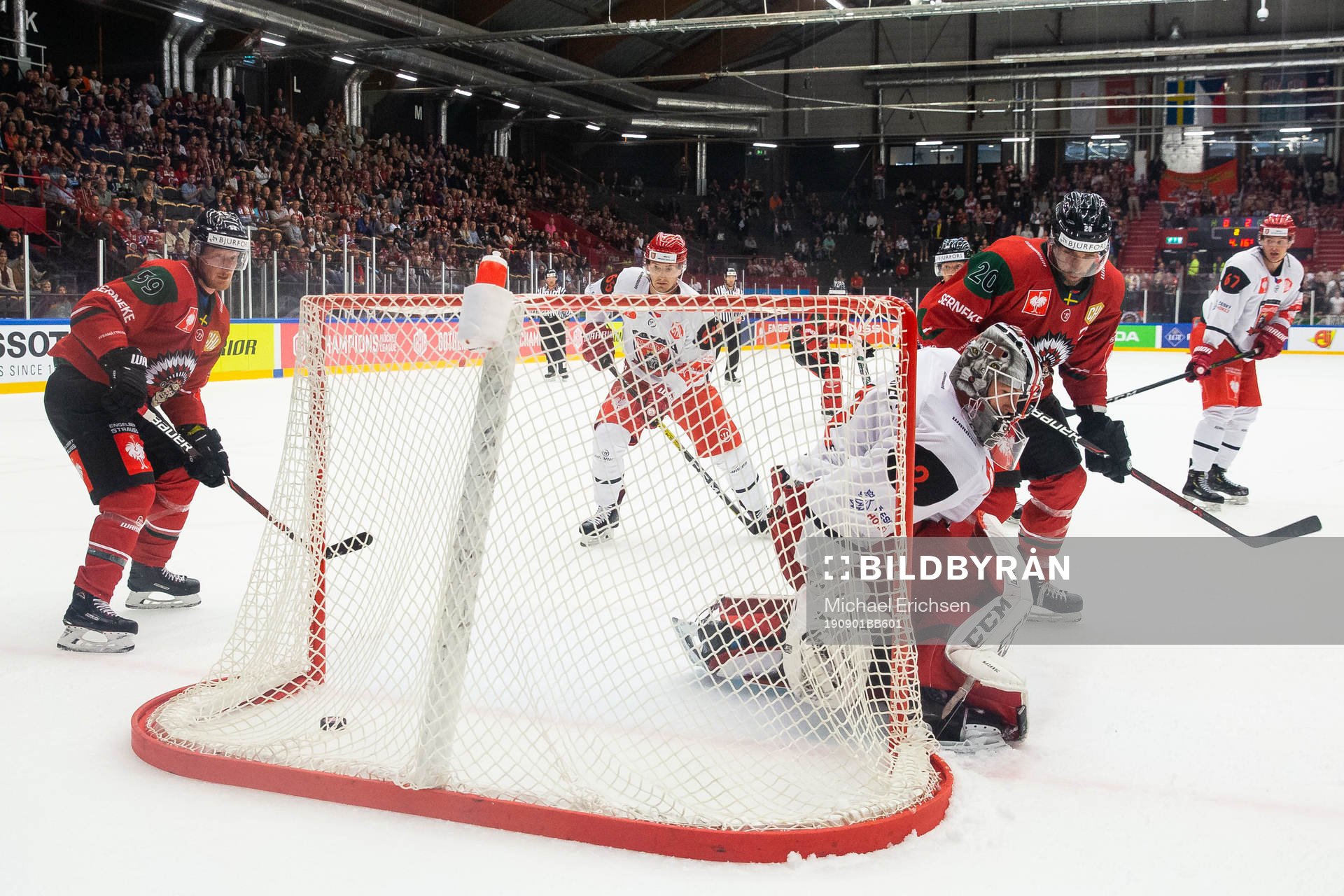 Simon Hjalmarsson and Joel Lundqvist in front of goalkepper