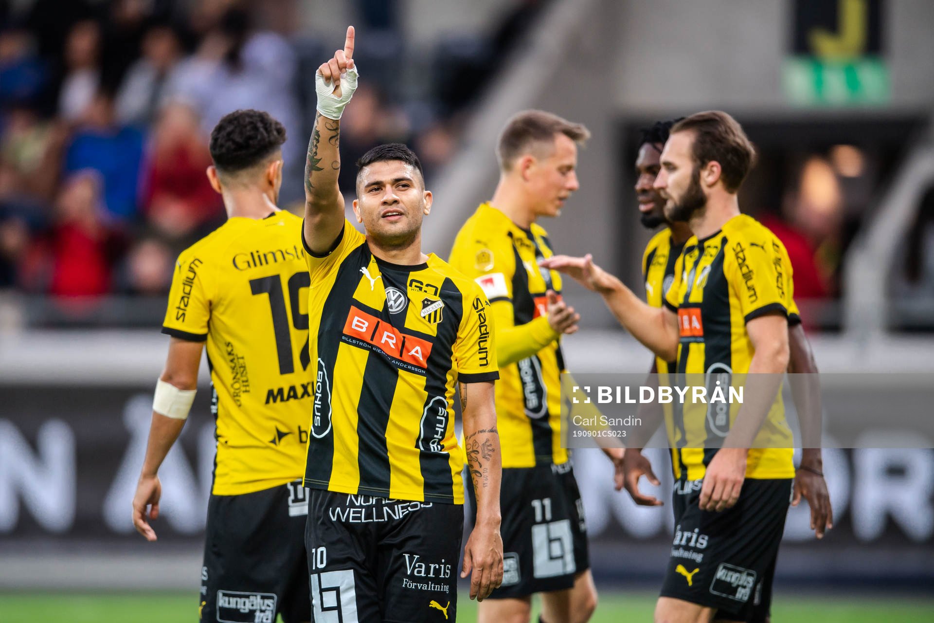 Häckens Paulinho jublar efter 4-1 under fotbollsmatchen i Allsvenskan mellan Häcken och Falkenberg den 1 september 2019 i Göteborg.