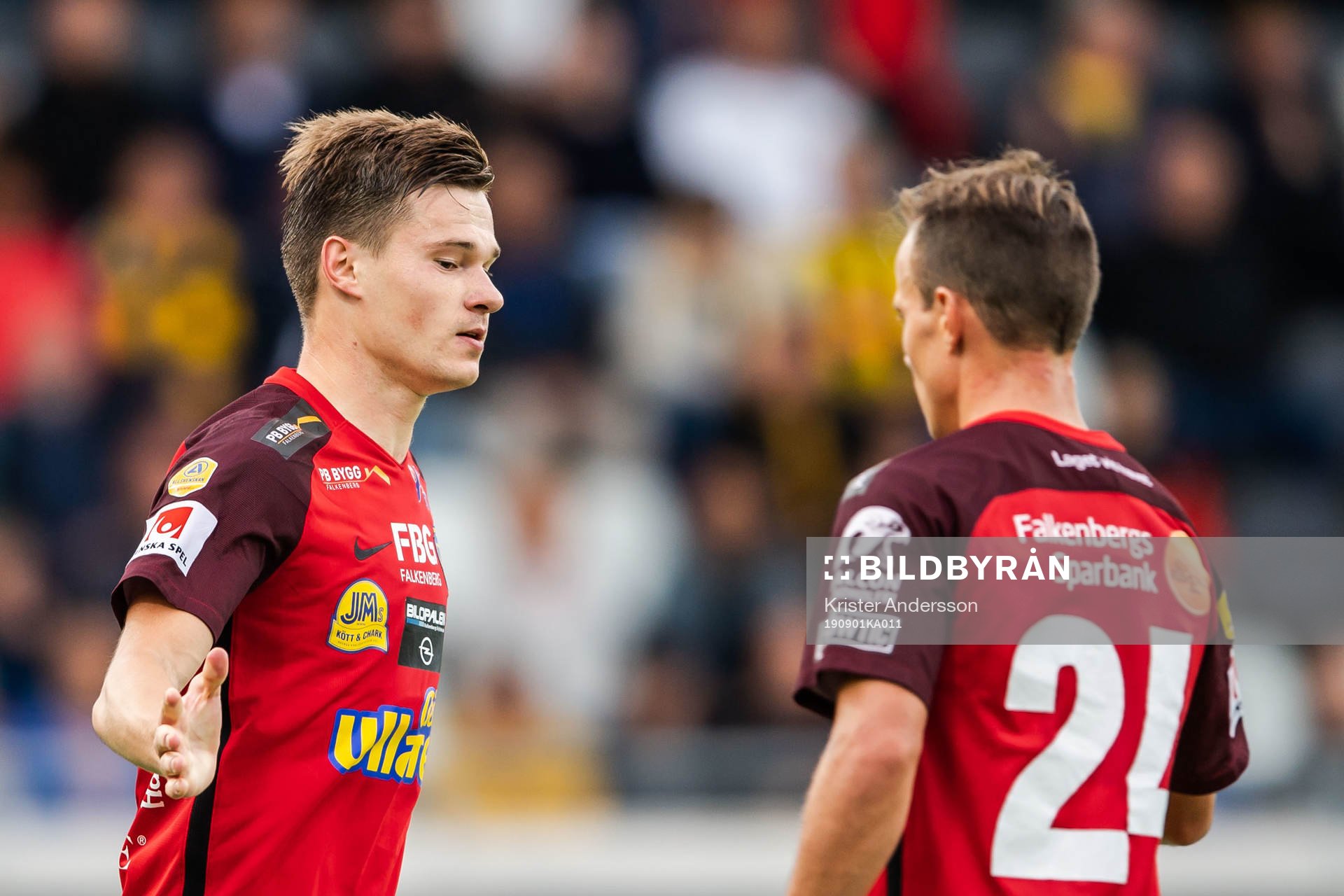 Falkenbergs Kirill Pogrebnyak jublar efter 2-1 under fotbollsmatchen i Allsvenskan mellan Häcken och Falkenberg den 1 september 2019 i Göteborg.