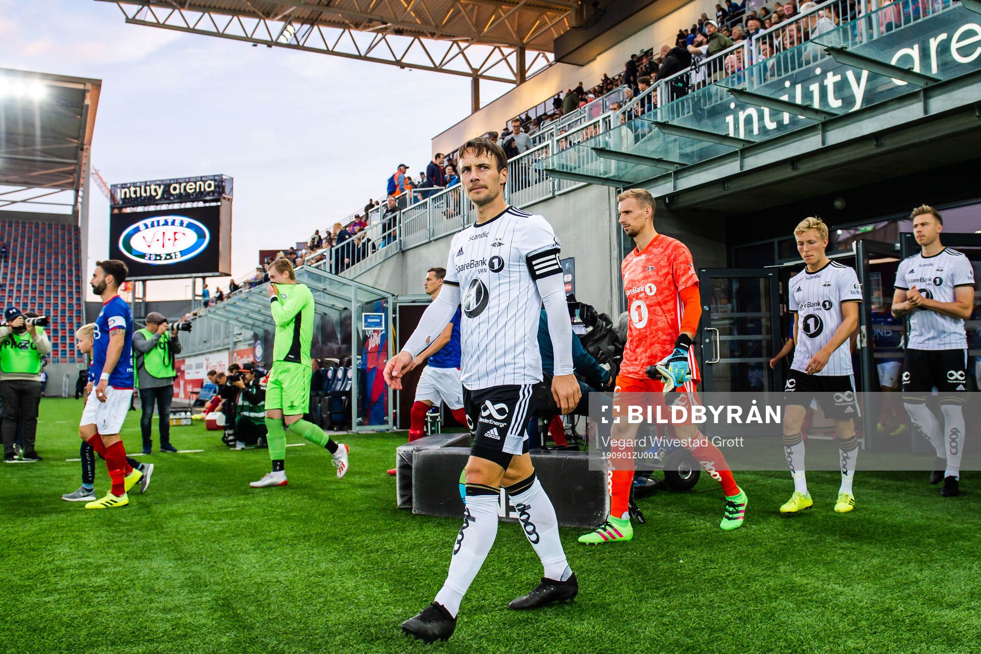 Mike Jensen of Rosenborg enters the pitch