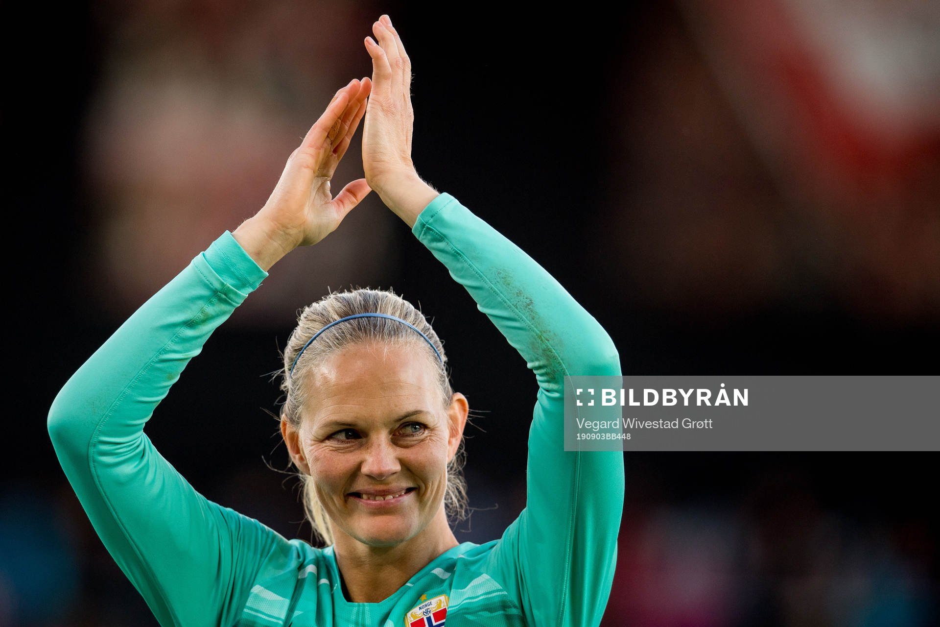 Goalkeeper Ingrid Hjelmseth of Norway reacts