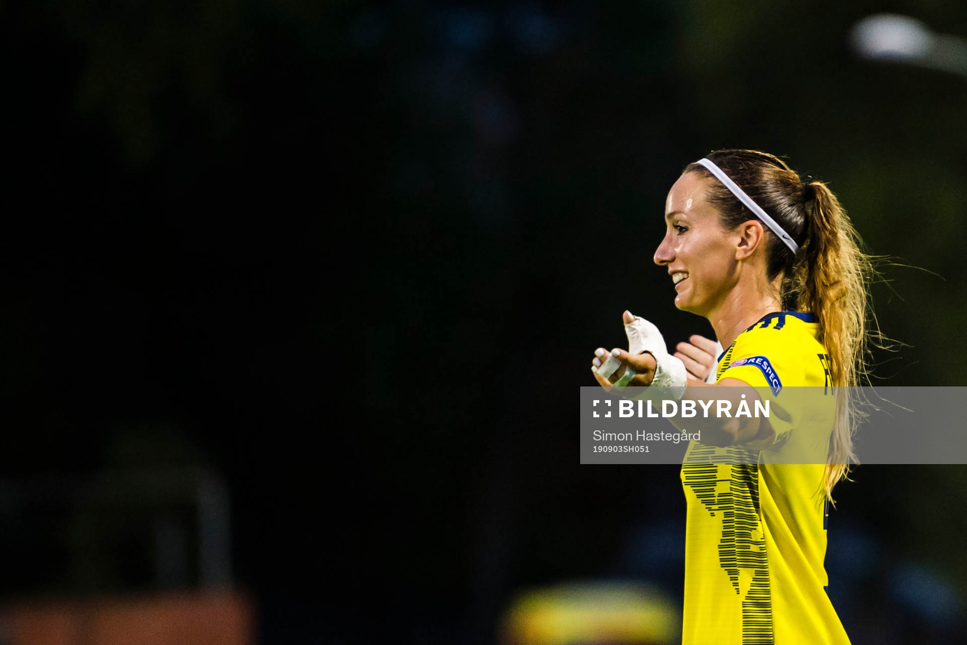 Kosovare Asllani of Sweden celebrates after 1-4 during the UEFA Women's Euro Qualifier football match between Latvia and Sweden on September 3, 2019 in Liepāja.